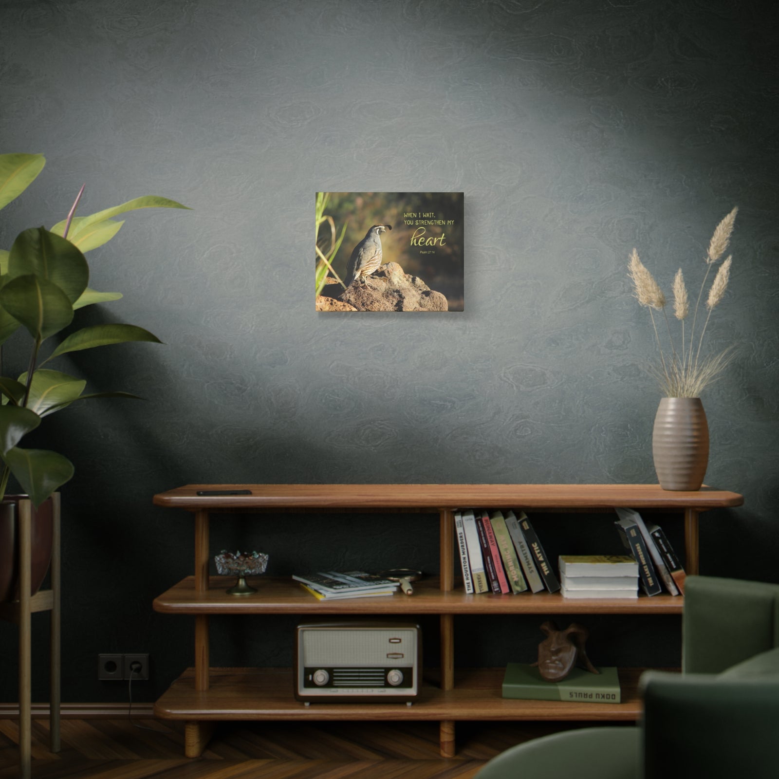 Scripture Walls Strengthen My Heart Psalm 27:14 Bird Bible Verse Canvas Christian Wall Art Ready to Hang-Express Your Love Gifts