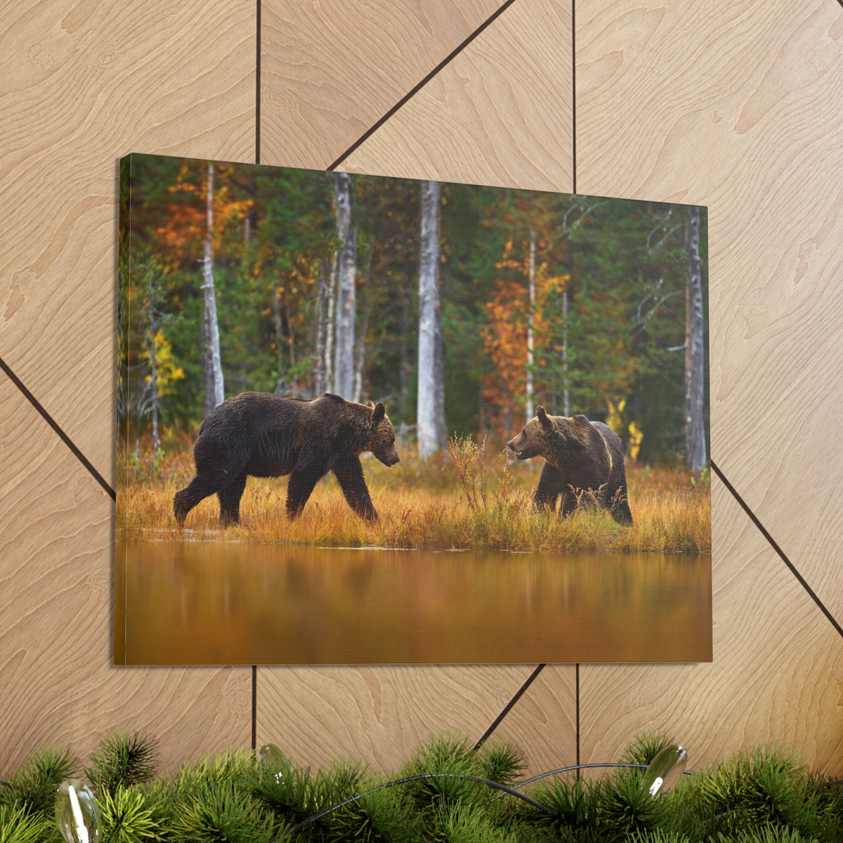 Spring Forest Bears Nature Wilderness Photography Canvas Wall Art for Home Decor Ready-to-Hang-Express Your Love Gifts