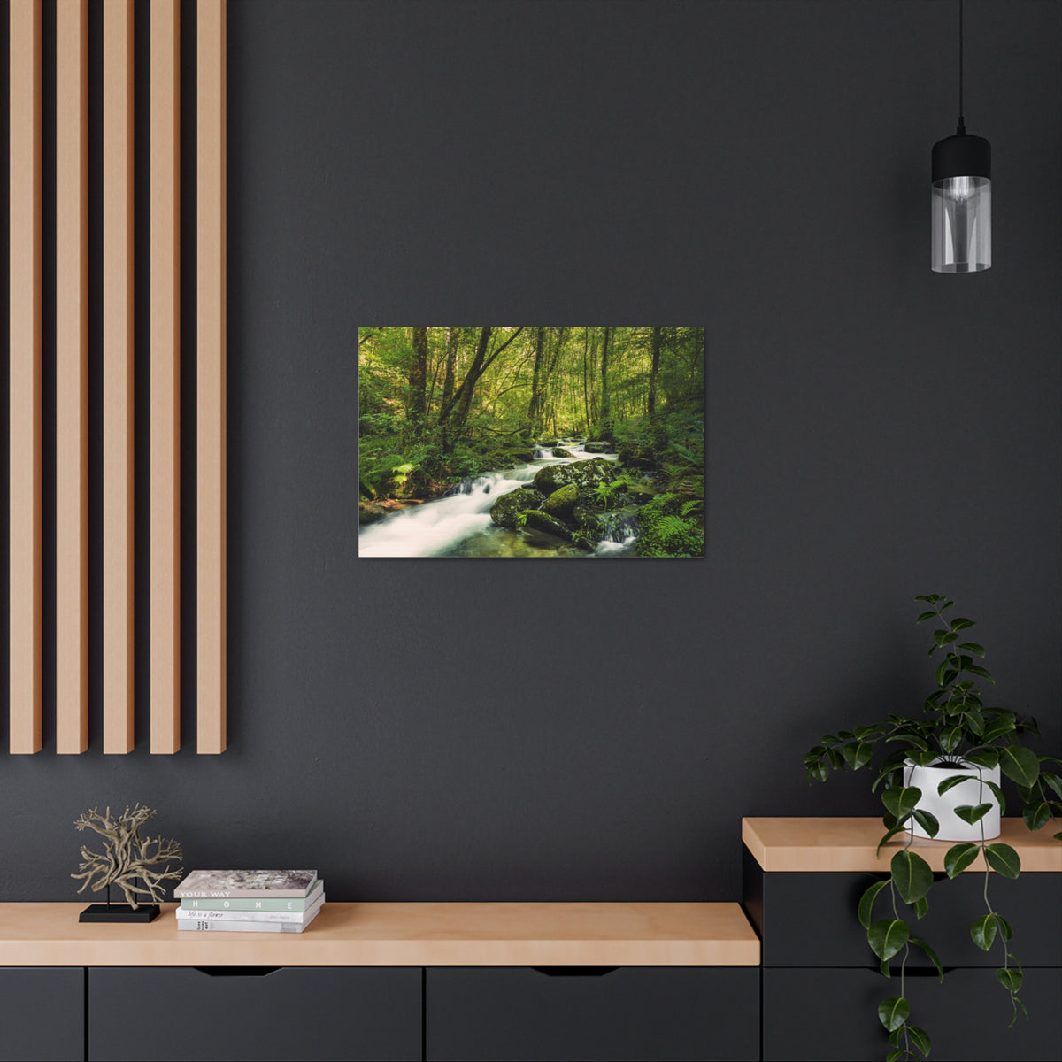 Green Forest River Nature Wilderness Photography Canvas Wall Art for Home Decor Ready-to-Hang-Express Your Love Gifts