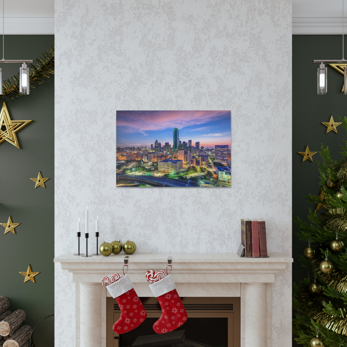 Dallas Night Skyline Canvas Artwork High-Quality Breathtaking Stunning Cityscape for Home Decor Ready to Hang-Express Your Love Gifts