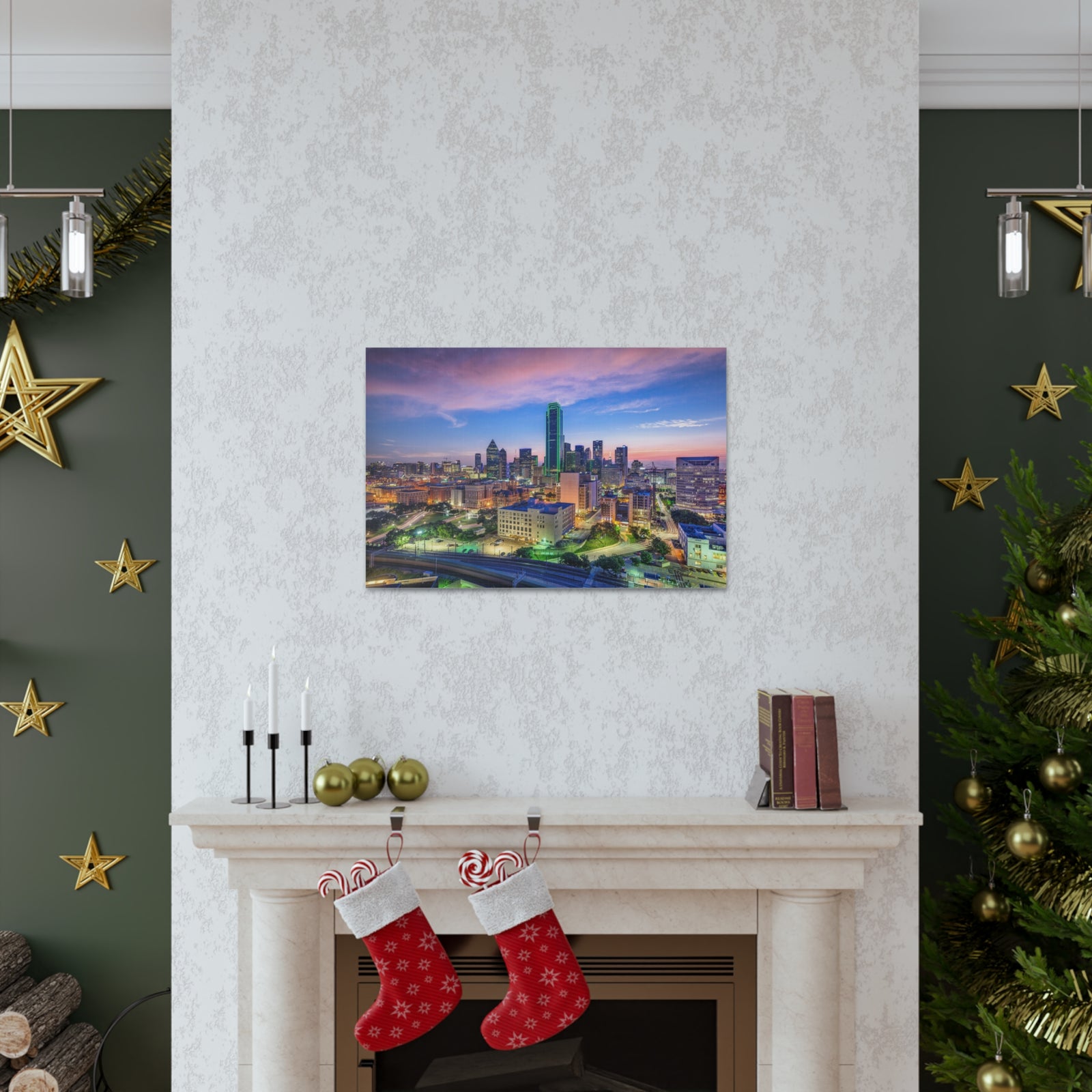 Dallas Night Skyline Canvas Artwork High-Quality Breathtaking Stunning Cityscape for Home Decor Ready to Hang-Express Your Love Gifts