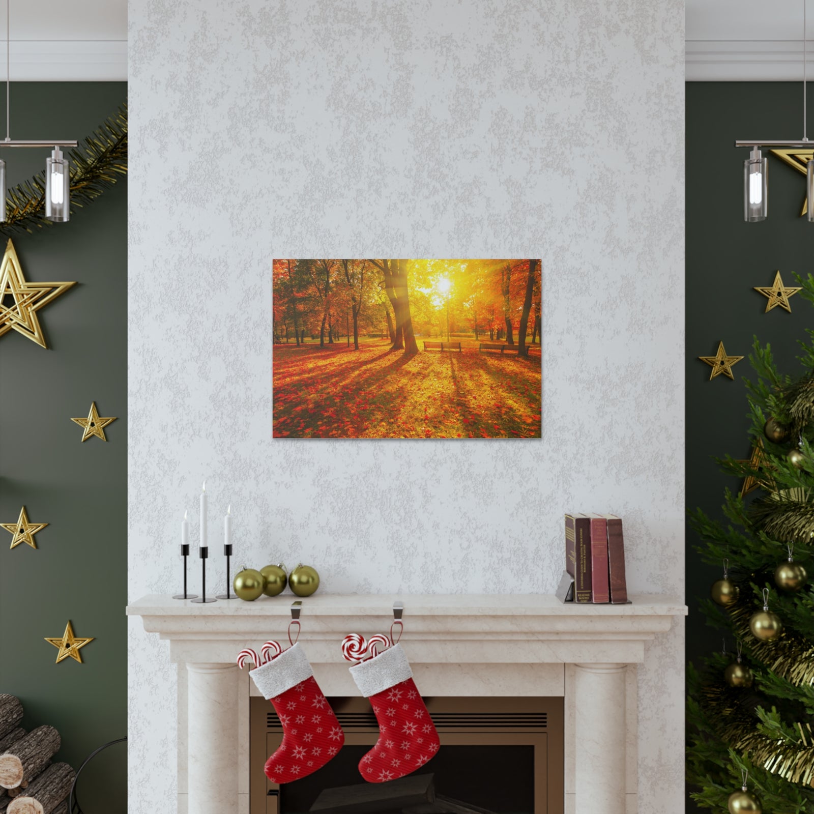 Sunrise Autumn Park Nature Wilderness Photography Canvas Wall Art for Home Decor Ready-to-Hang-Express Your Love Gifts