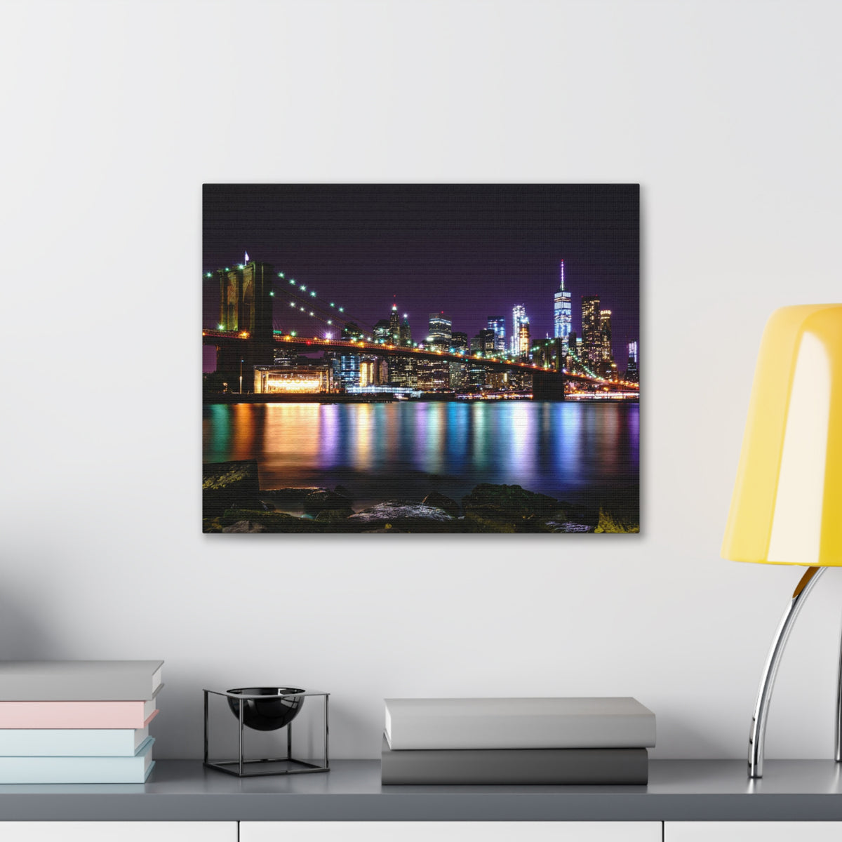 Brooklyn Night Skyline Canvas Artwork High-Quality Breathtaking Stunning Cityscape for Home Decor Ready to Hang-Express Your Love Gifts