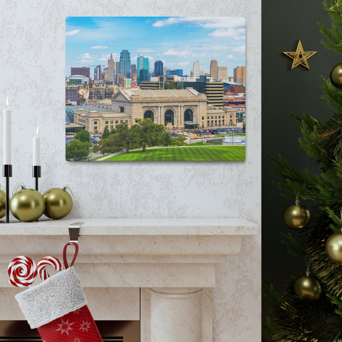 Kansas City Daytime Skyline Canvas Artwork High-Quality Breathtaking Stunning Cityscape for Home Decor Ready to Hang-Express Your Love Gifts