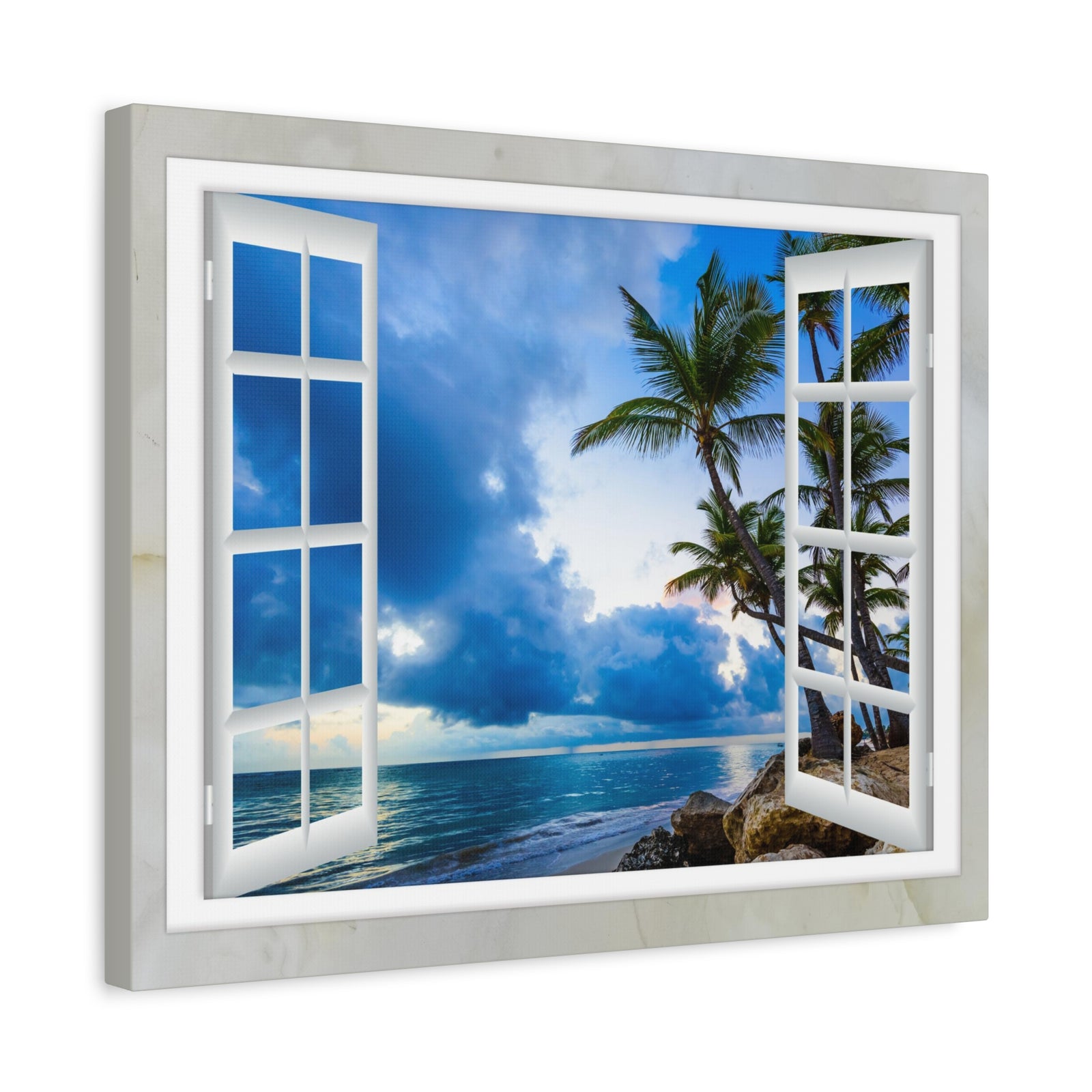 Canvas Print Wall Art Window Cloud Beach Nature Photography Realism Scenic Landscape Colorful Multicolor for Home Decor Ready to Hang-Express Your Love Gifts