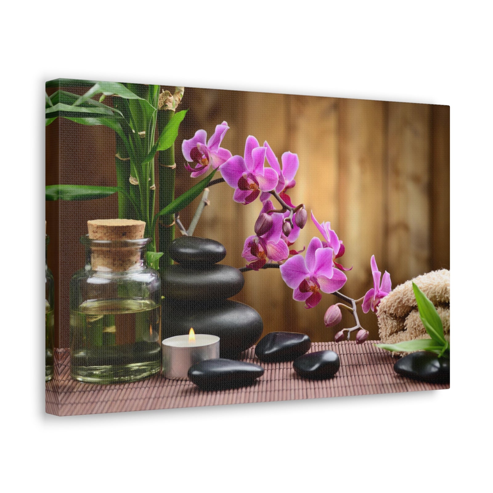 Bamboo Stones Orchid Forest Floral Nature Photography Canvas Wall Art for Home Decor Ready-to-Hang-Express Your Love Gifts