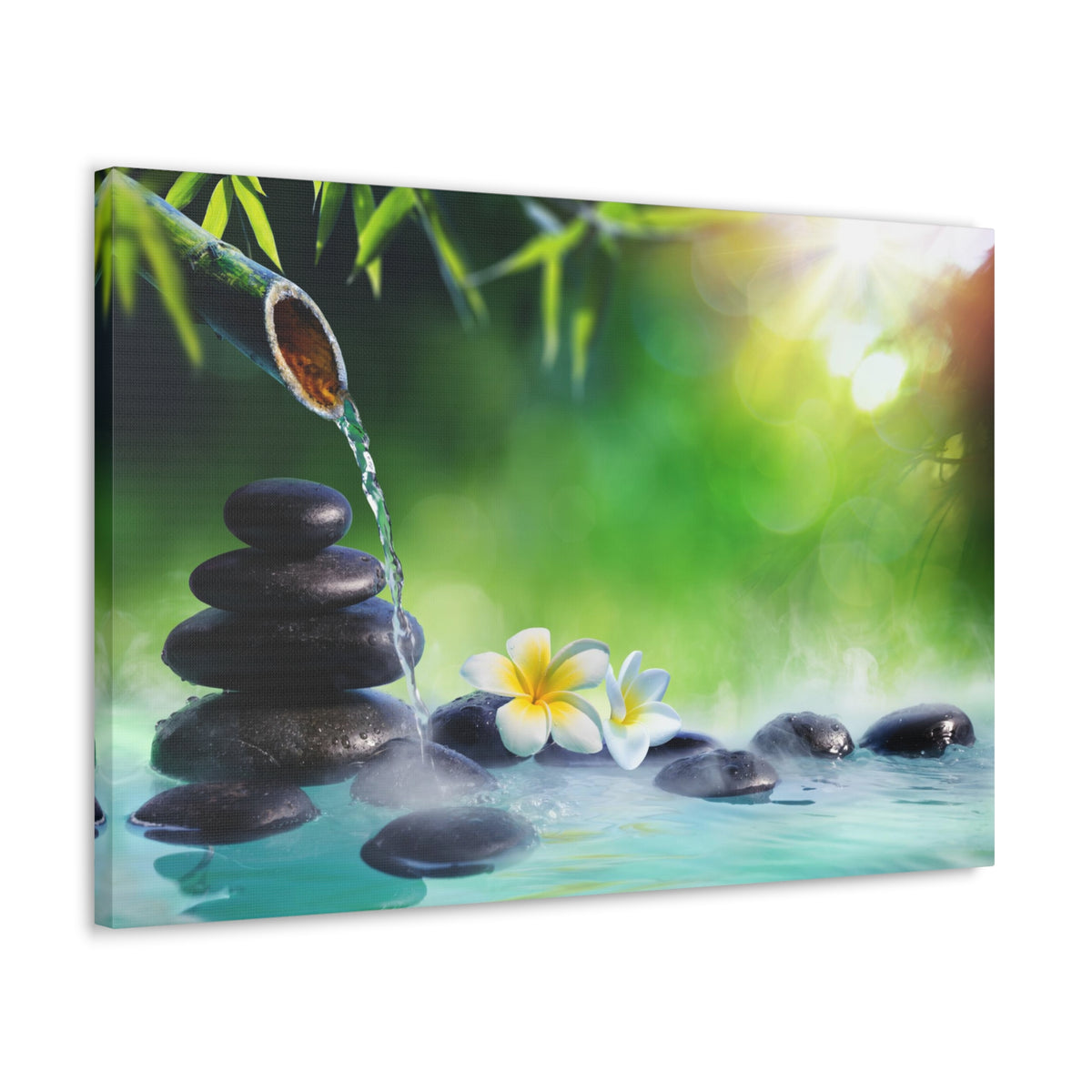 Plumeria Flowers in Fountain Forest Floral Nature Photography Canvas Wall Art for Home Decor Ready-to-Hang-Express Your Love Gifts