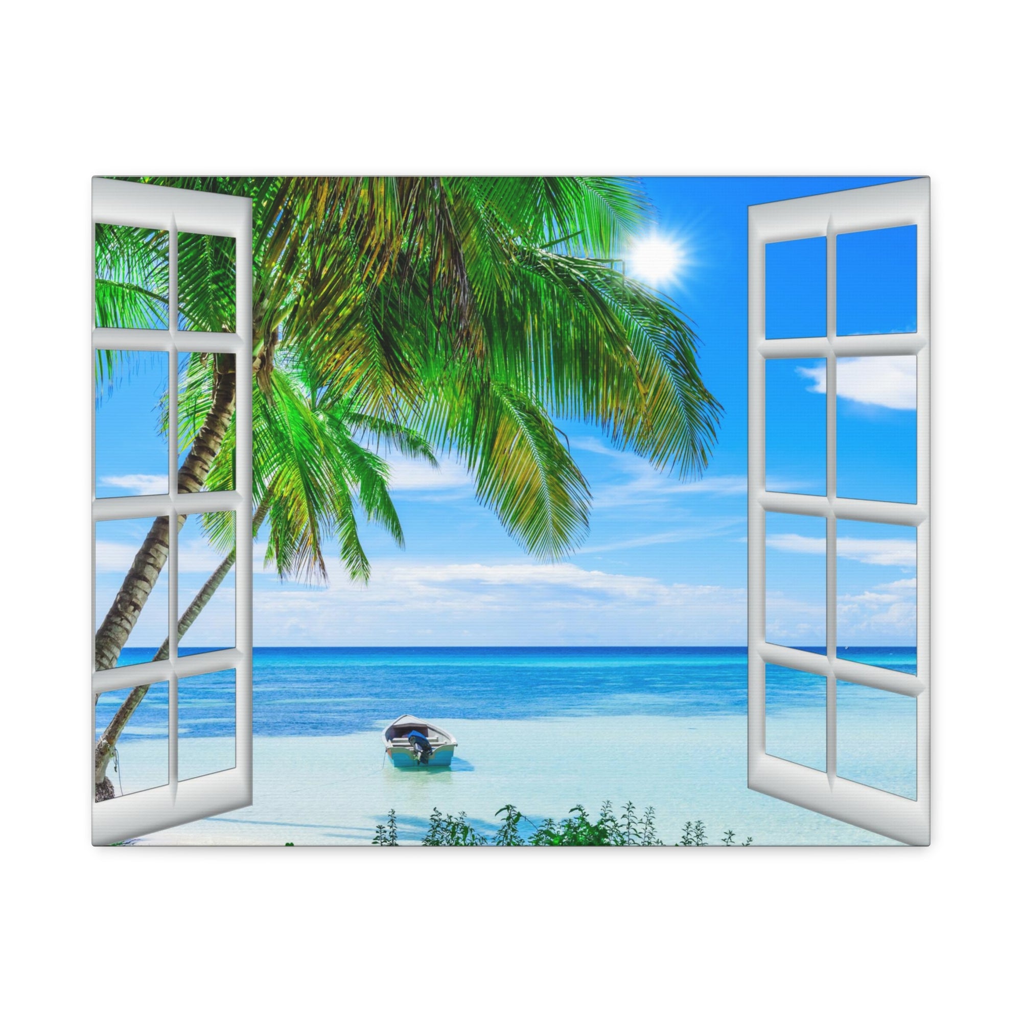 Canvas Print Wall Art Window Beach Coconut View Nature Photography Realism Scenic Landscape Colorful Multicolor for Home Decor Ready to Hang-Express Your Love Gifts