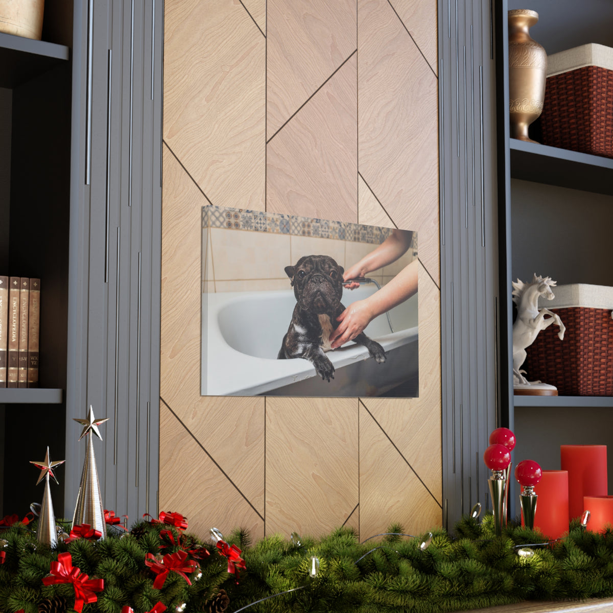 Cute French Bulldog Bath Canvas Wall Art for Home Decor Ready-to-Hang-Express Your Love Gifts
