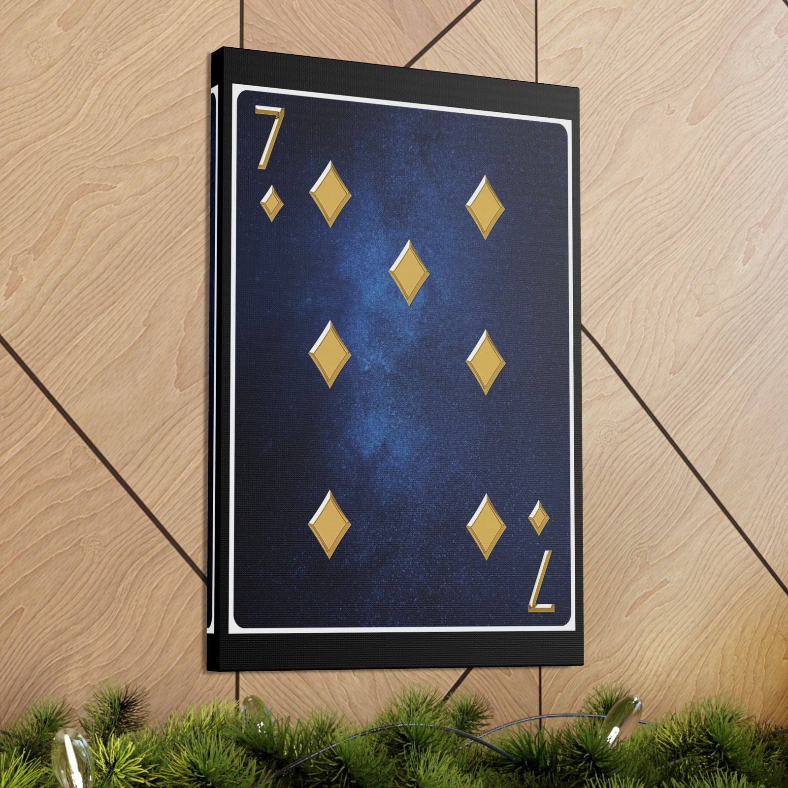 Seven Of Diamonds Space Background Playing Card Canvas Wall Art for Home Decor Ready-to-Hang-Express Your Love Gifts