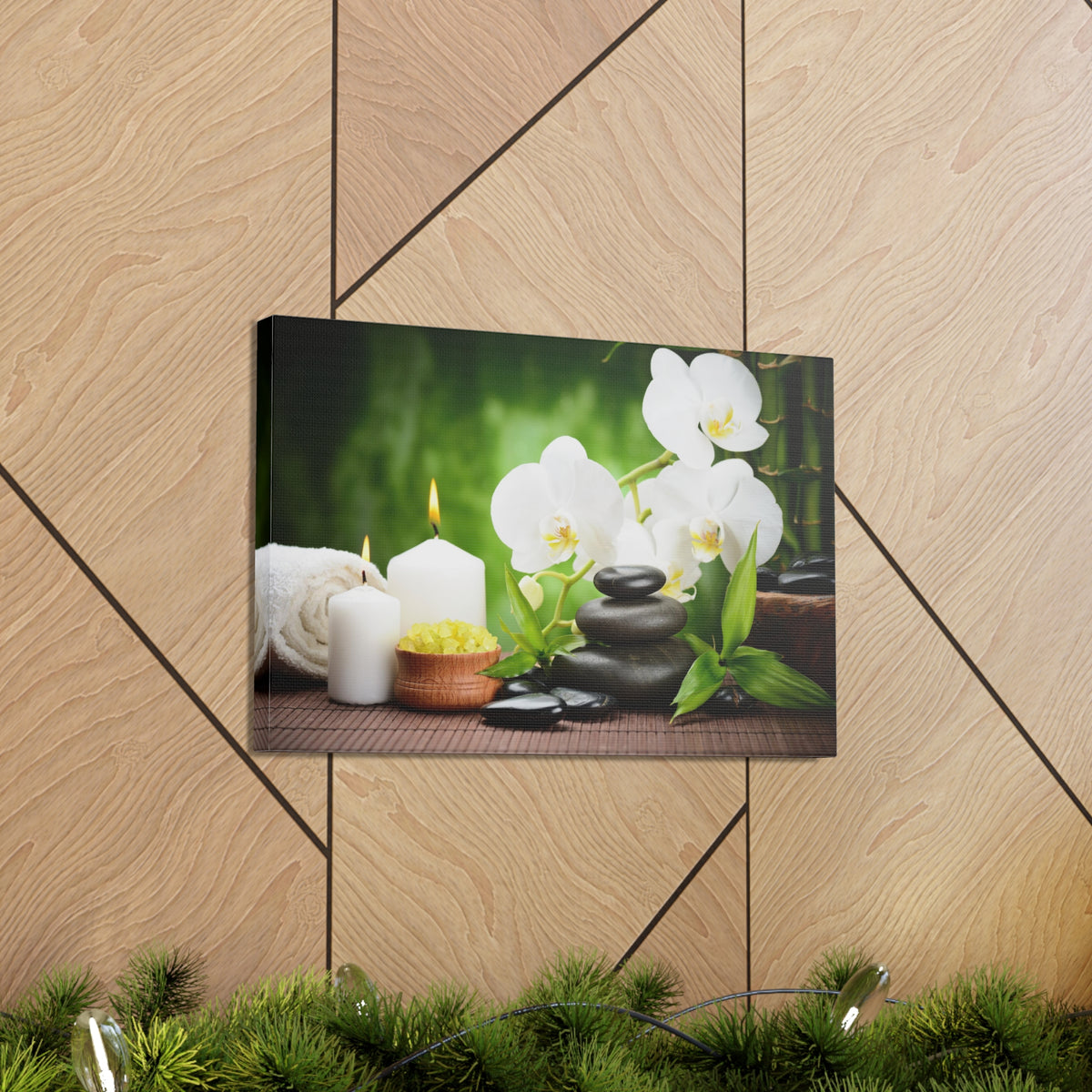 Zen Stones and Orchid Forest Floral Nature Photography Canvas Wall Art for Home Decor Ready-to-Hang-Express Your Love Gifts