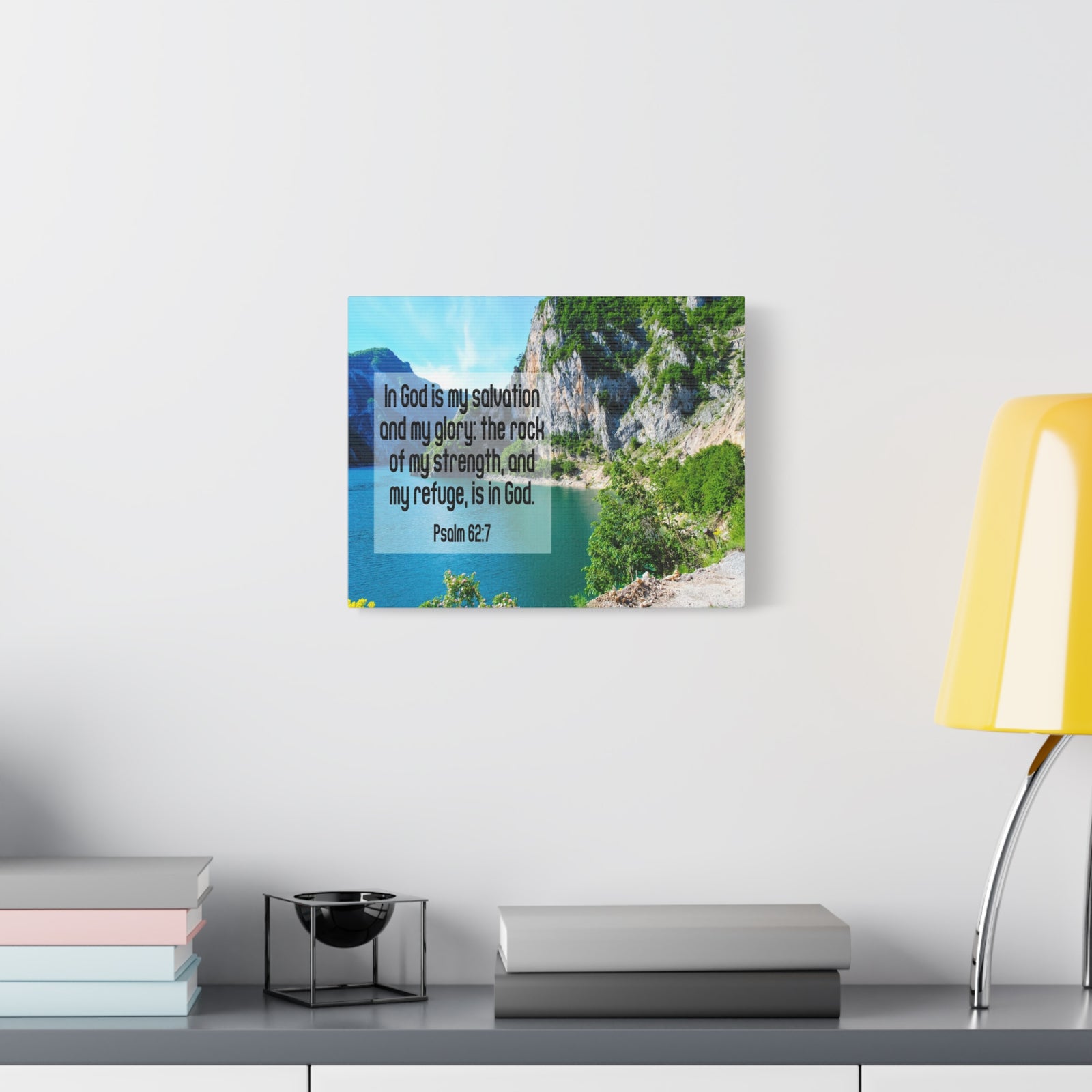 Scripture Canvas In God is My Salvation Psalm 62:7 Christian Wall Art Bible Verse Print Ready to Hang-Express Your Love Gifts