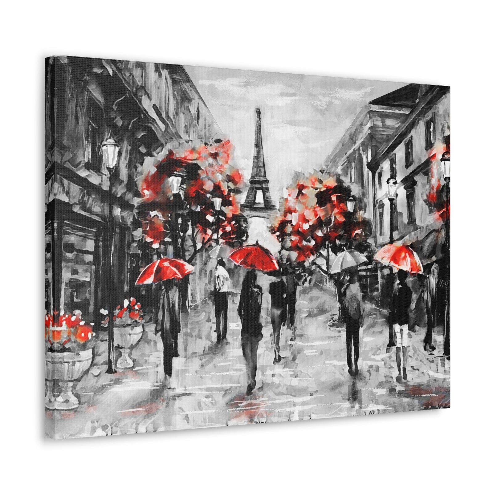 Eiffel Tower Street View Umbrella Paris France Canvas Artwork High-Quality Breathtaking French City for Home Decor Ready to Hang-Express Your Love Gifts