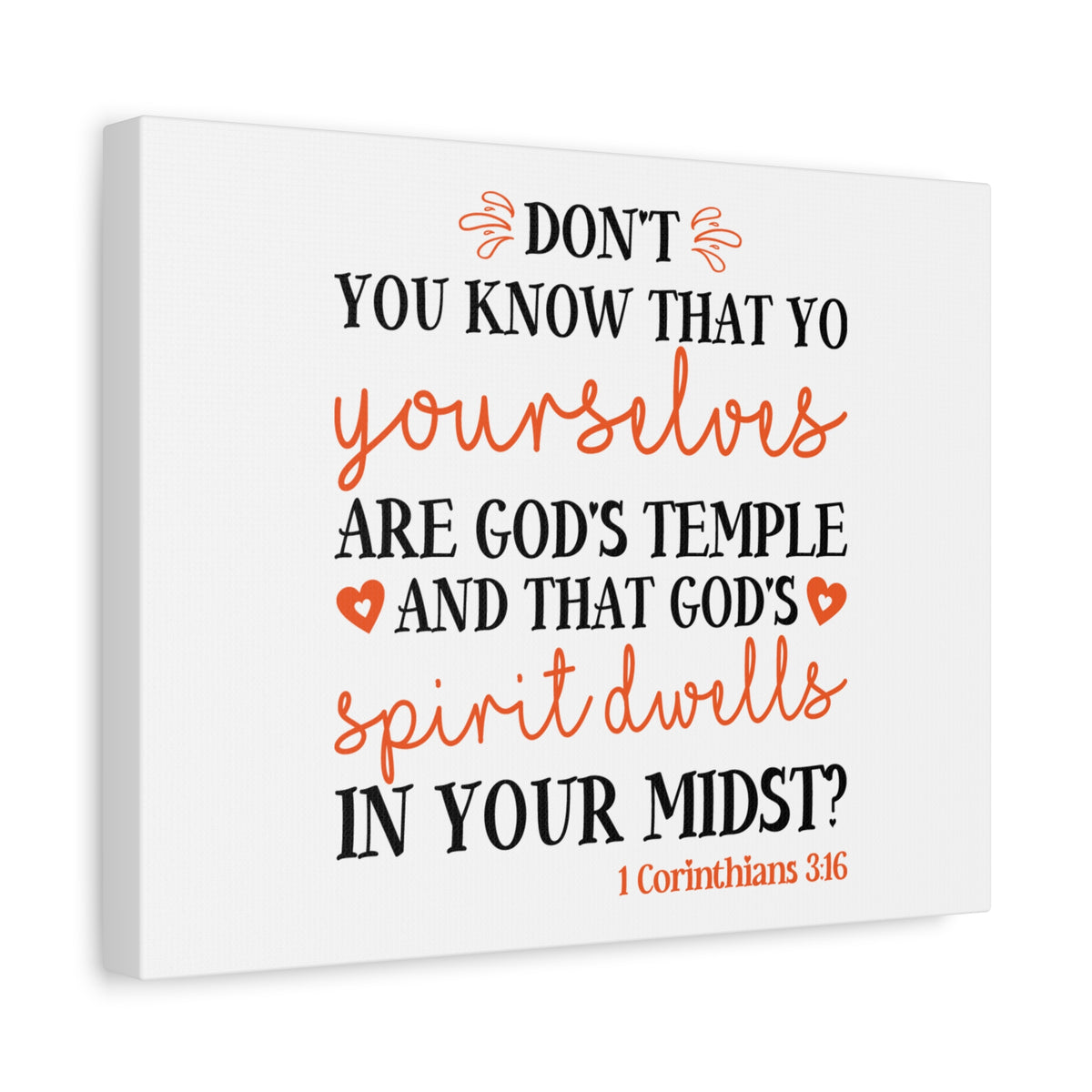 Scripture Canvas God's Temple 1 Corinthians 3:16 Christian Wall Art Bible Verse Print Ready to Hang-Express Your Love Gifts