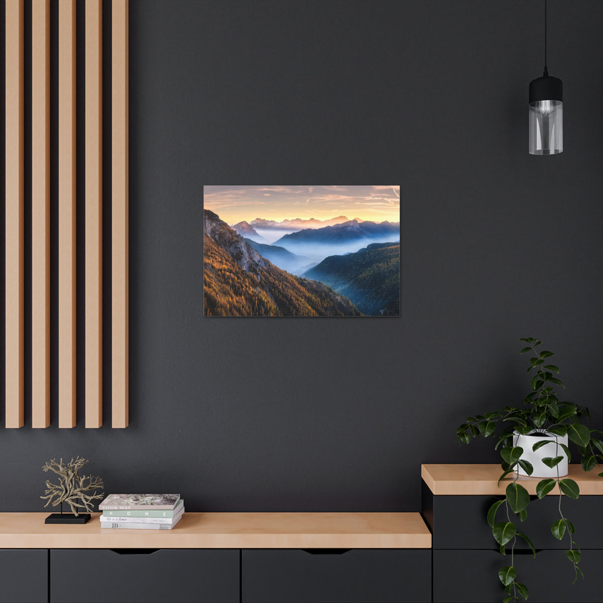 Golden Mountains Misty Nature Wilderness Photography Canvas Wall Art for Home Decor Ready-to-Hang-Express Your Love Gifts