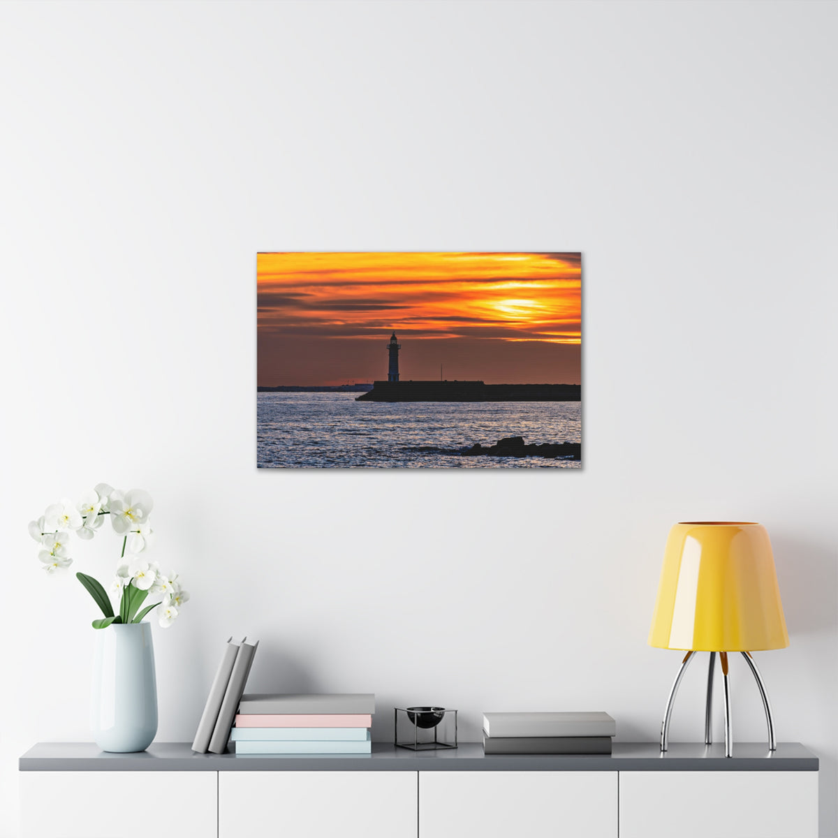 Sunset with Lighthouse Forest Floral Nature Photography Canvas Wall Art for Home Decor Ready-to-Hang-Express Your Love Gifts