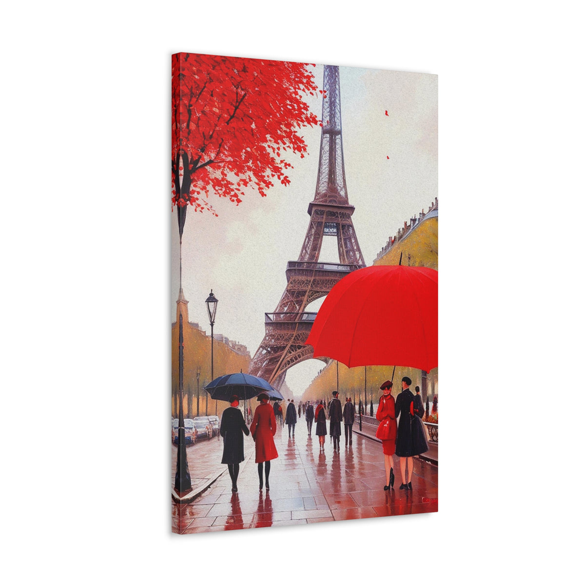Eiffel Tower Big Red Umbrella Paris France Canvas Artwork High-Quality Breathtaking French City for Home Decor Ready to Hang-Express Your Love Gifts