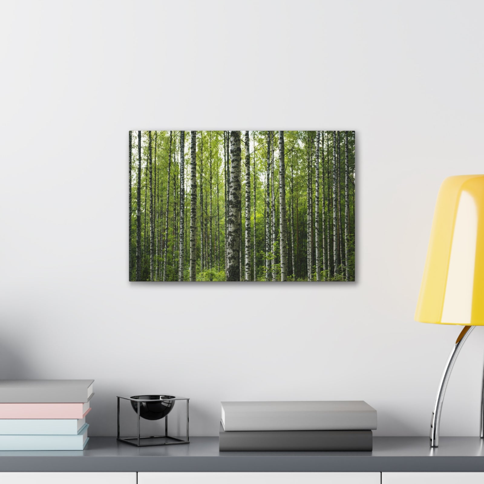 White Birch Trees in Green Forest Nature Wilderness Photography Canvas Wall Art for Home Decor Ready-to-Hang-Express Your Love Gifts