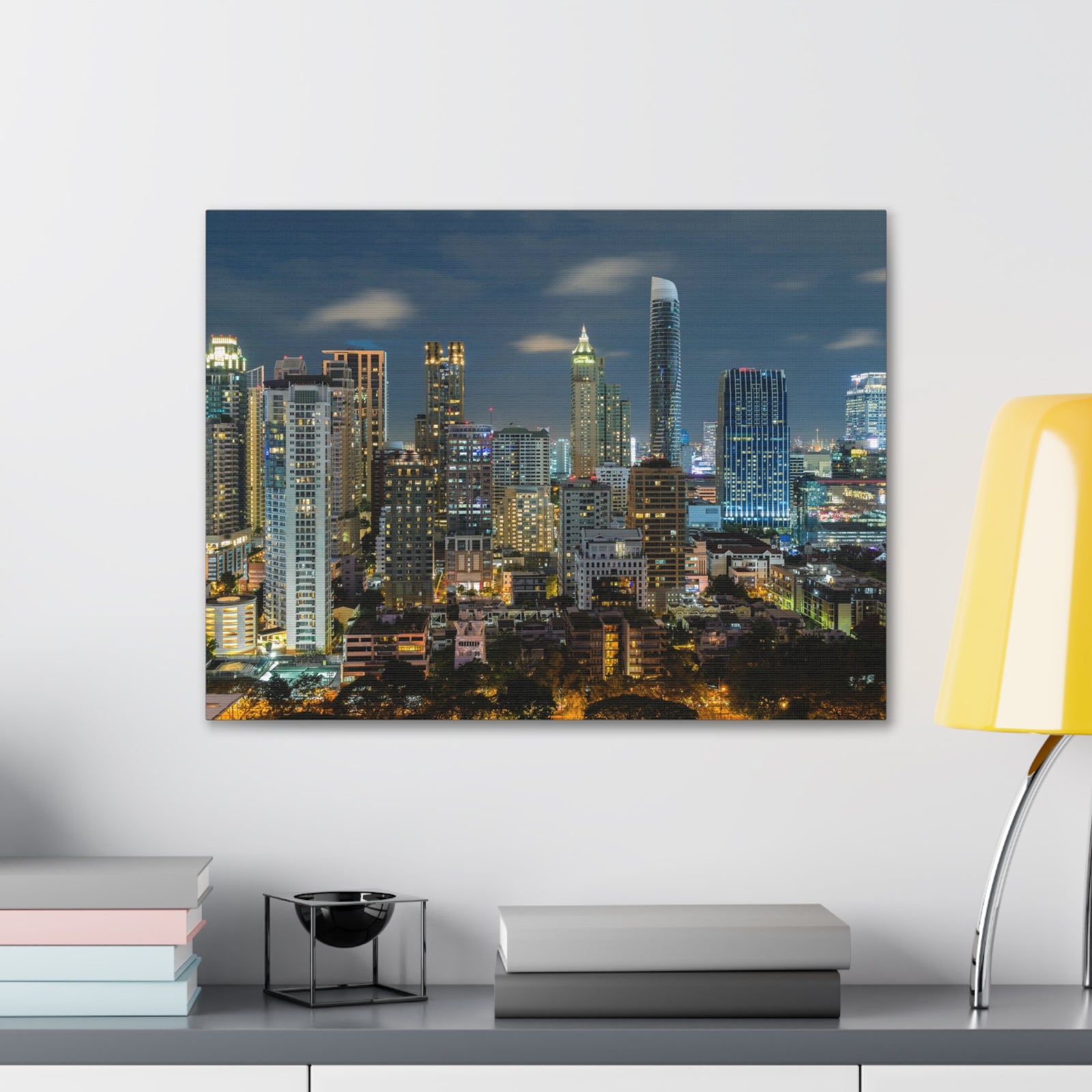 Bangkok Night Skyline Canvas Artwork High-Quality Breathtaking Stunning Cityscape for Home Decor Ready to Hang-Express Your Love Gifts