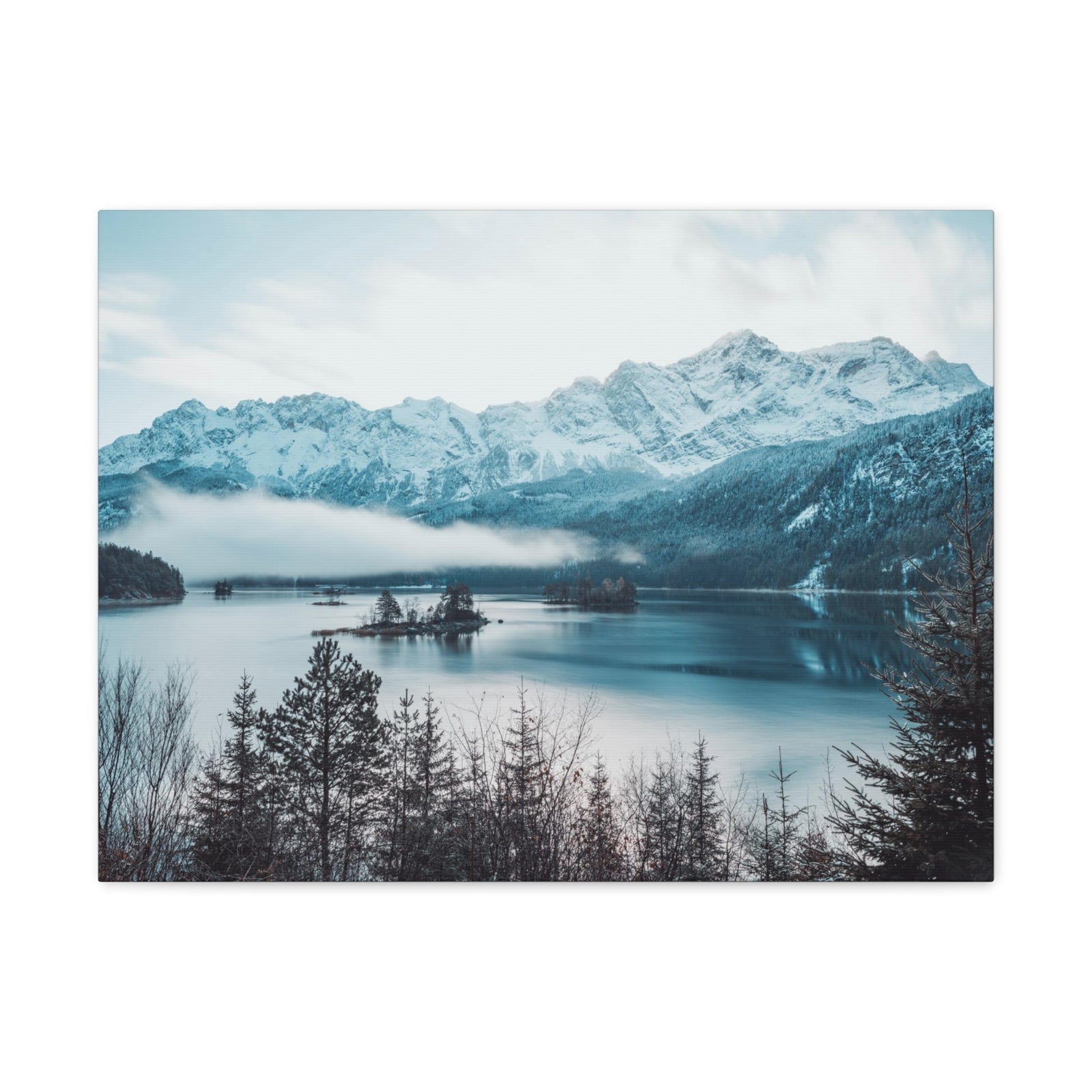 Winter Mountain Lake Pine Tree Lake Nature Wilderness Photography Canvas Wall Art for Home Decor Ready-to-Hang-Express Your Love Gifts