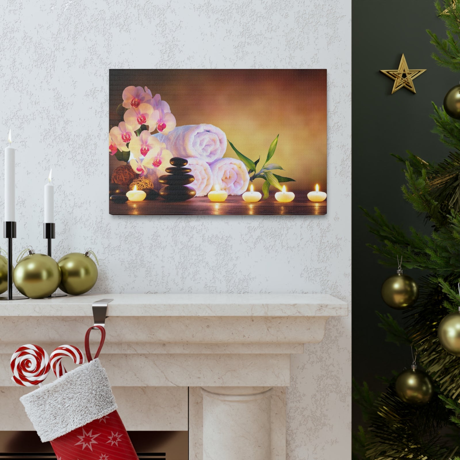 Massage Stones with Towels Forest Floral Nature Photography Canvas Wall Art for Home Decor Ready-to-Hang-Express Your Love Gifts