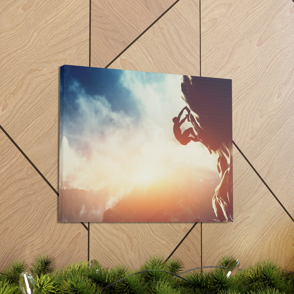 Man Climbing Rock Mountain Nature Wilderness Photography Canvas Wall Art for Home Decor Ready-to-Hang-Express Your Love Gifts