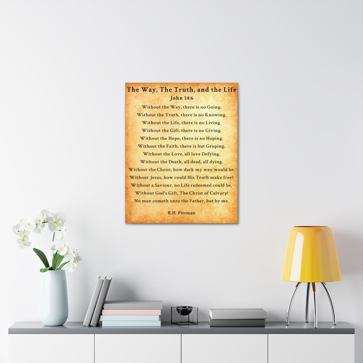 Scripture Walls Way Truth Life John 14:6 Gold Bible Verse Canvas Christian Wall Art Ready to Hang Unframed-Express Your Love Gifts
