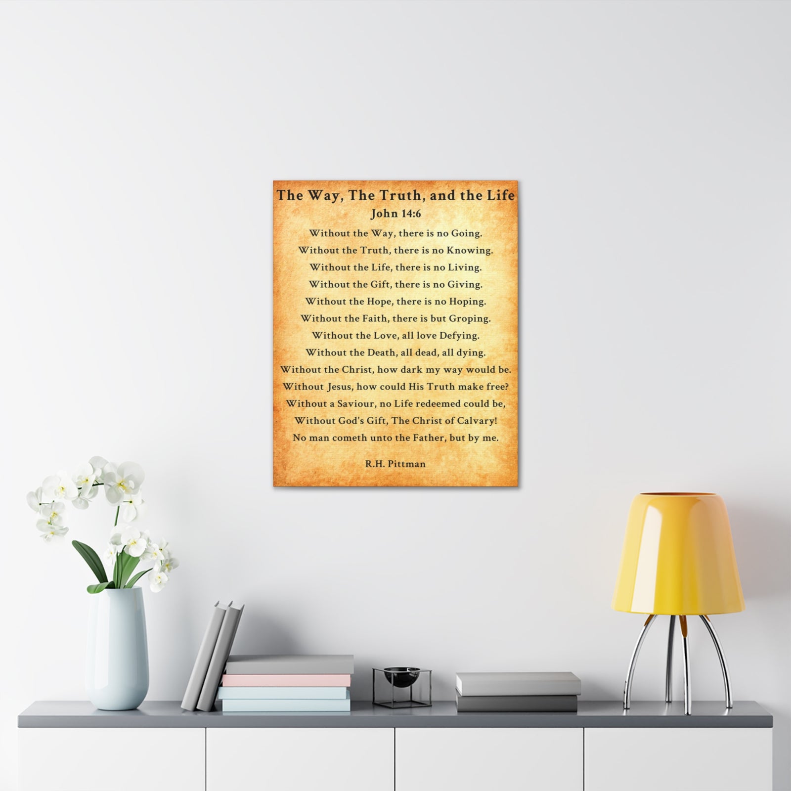 Scripture Walls Way Truth Life John 14:6 Gold Bible Verse Canvas Christian Wall Art Ready to Hang Unframed-Express Your Love Gifts