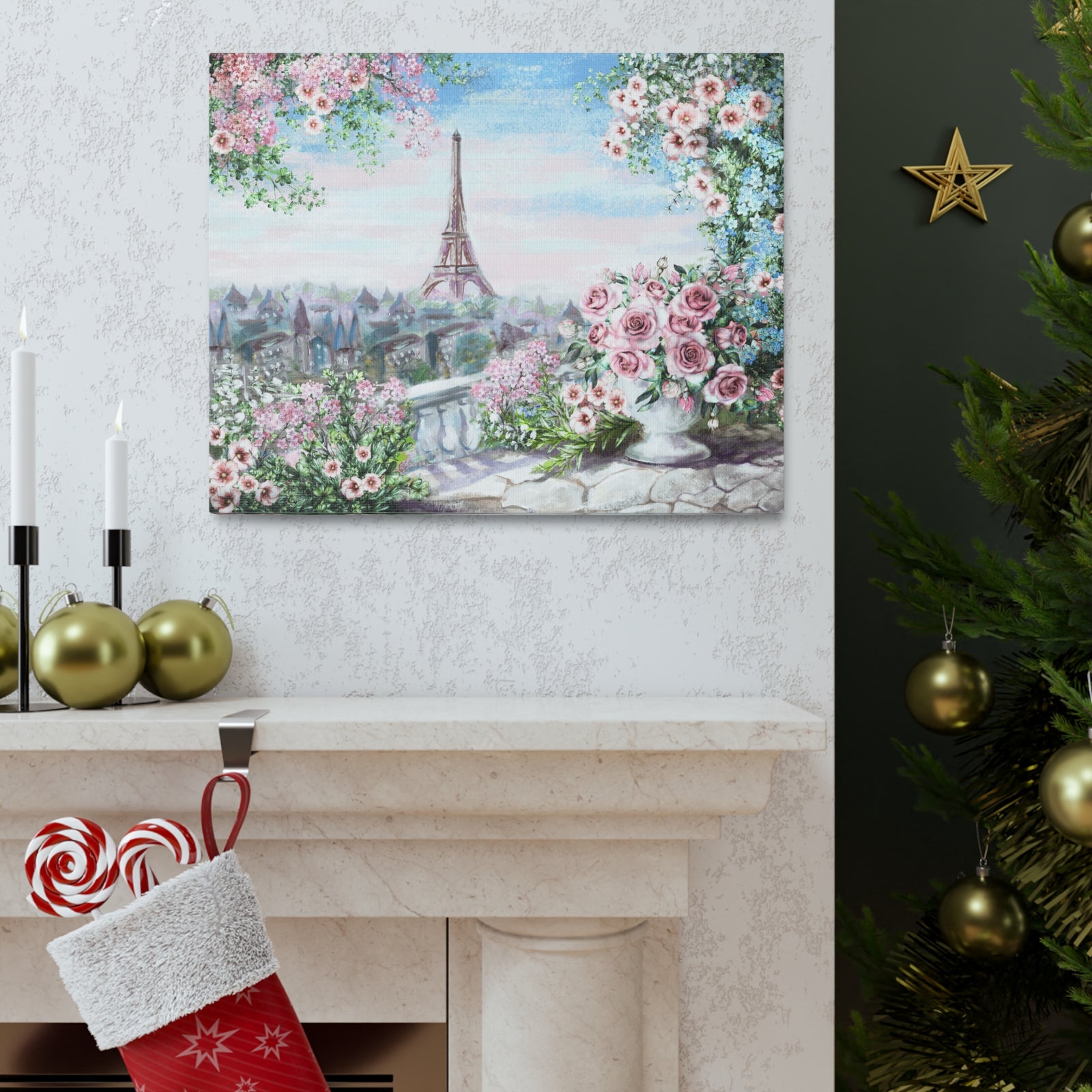 Paris Roses Pink Eiffel Tower France Canvas Artwork High-Quality Breathtaking French City for Home Decor Ready to Hang-Express Your Love Gifts