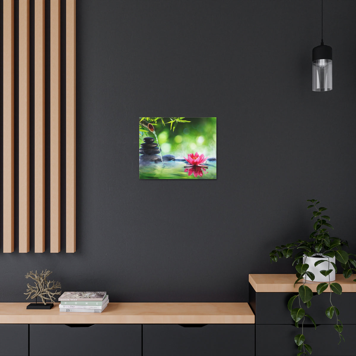 Stones and Waterlily Forest Floral Nature Photography Canvas Wall Art for Home Decor Ready-to-Hang-Express Your Love Gifts