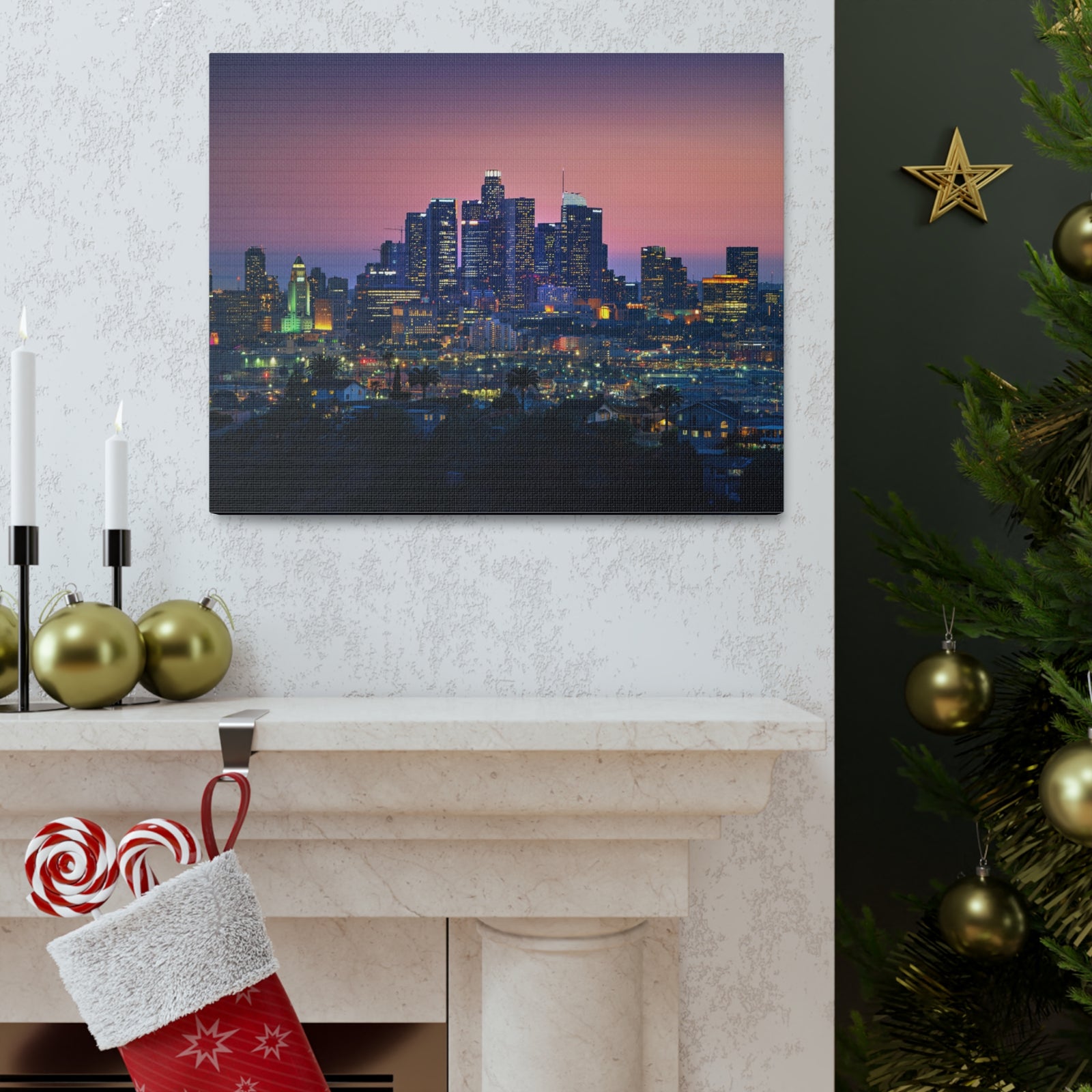Los Angeles Night Skyline Canvas Artwork High-Quality Breathtaking Stunning Cityscape for Home Decor Ready to Hang-Express Your Love Gifts
