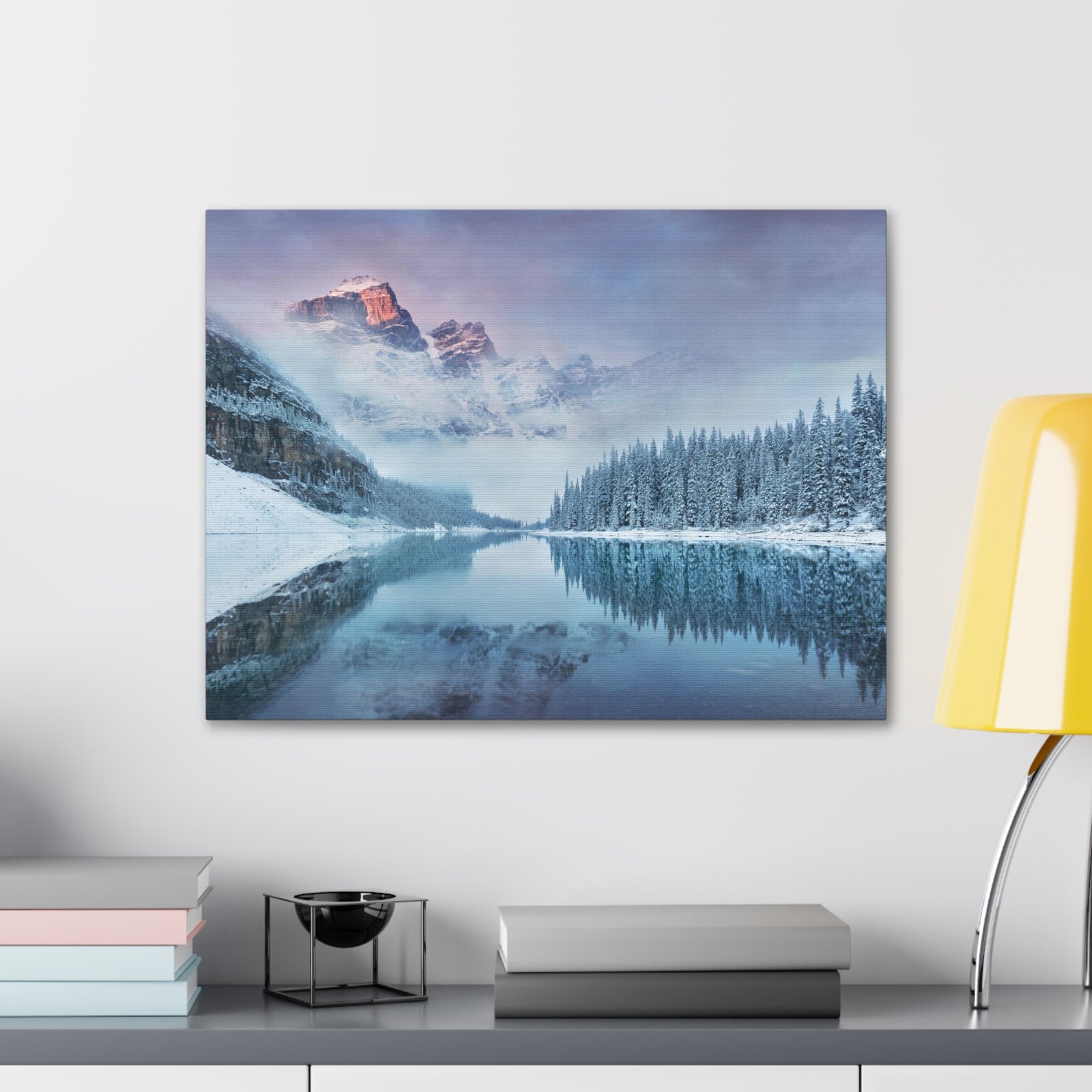 Mountain Winter Lake Pine Tree Nature Wilderness Photography Canvas Wall Art for Home Decor Ready-to-Hang-Express Your Love Gifts