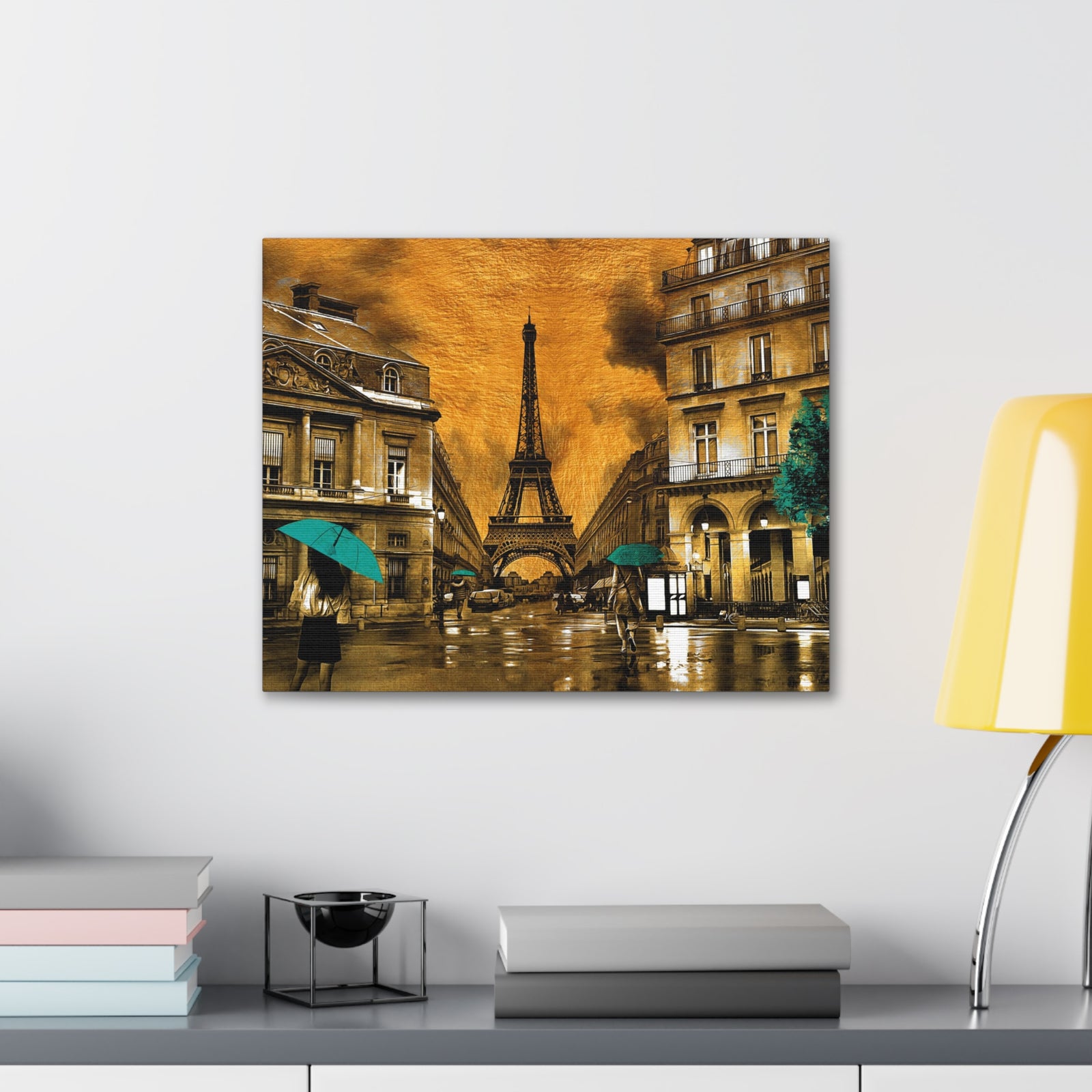 Yellow And Blue Eiffel Tower France Canvas Artwork High-Quality Breathtaking French City for Home Decor Ready to Hang-Express Your Love Gifts