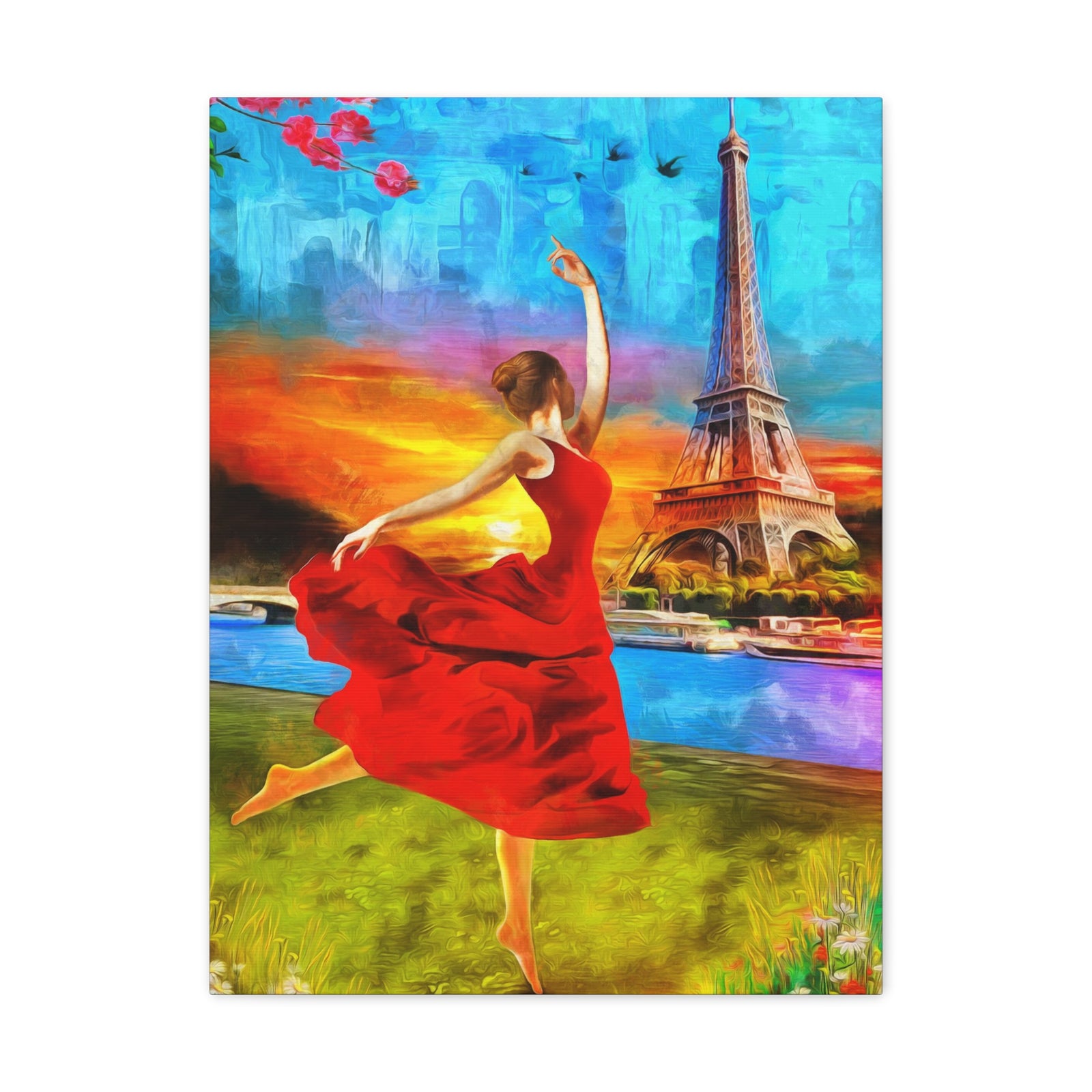 Eiffel Tower Red Dress Paris France Canvas Artwork High-Quality Breathtaking French City for Home Decor Ready to Hang-Express Your Love Gifts