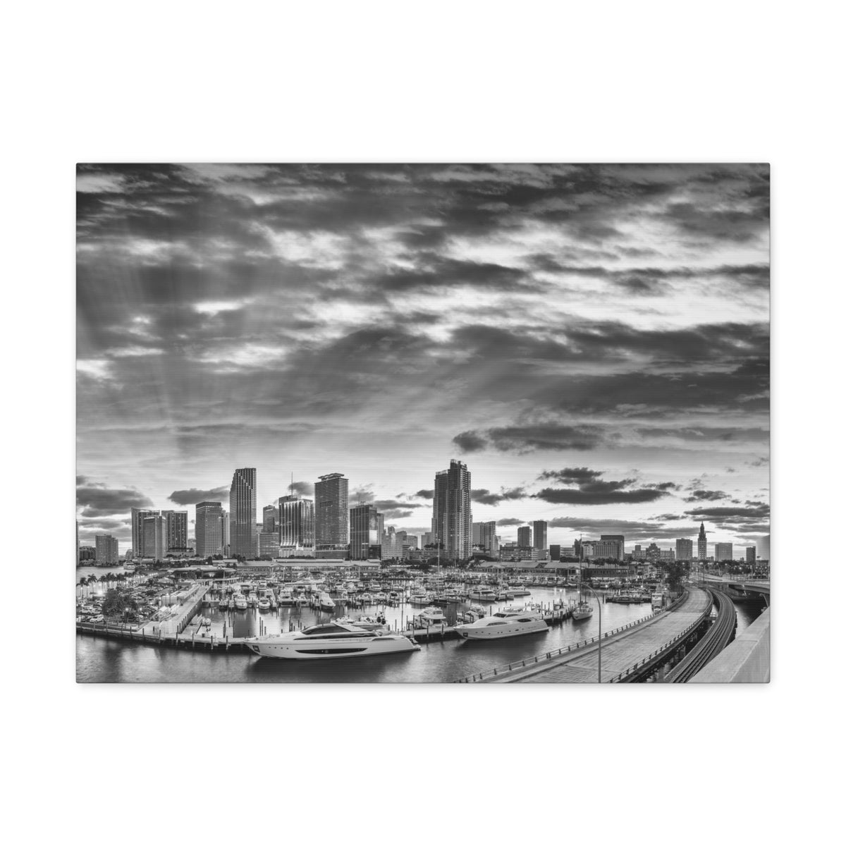Miami Black And White Skyline Canvas Artwork High-Quality Breathtaking Stunning Cityscape for Home Decor Ready to Hang-Express Your Love Gifts