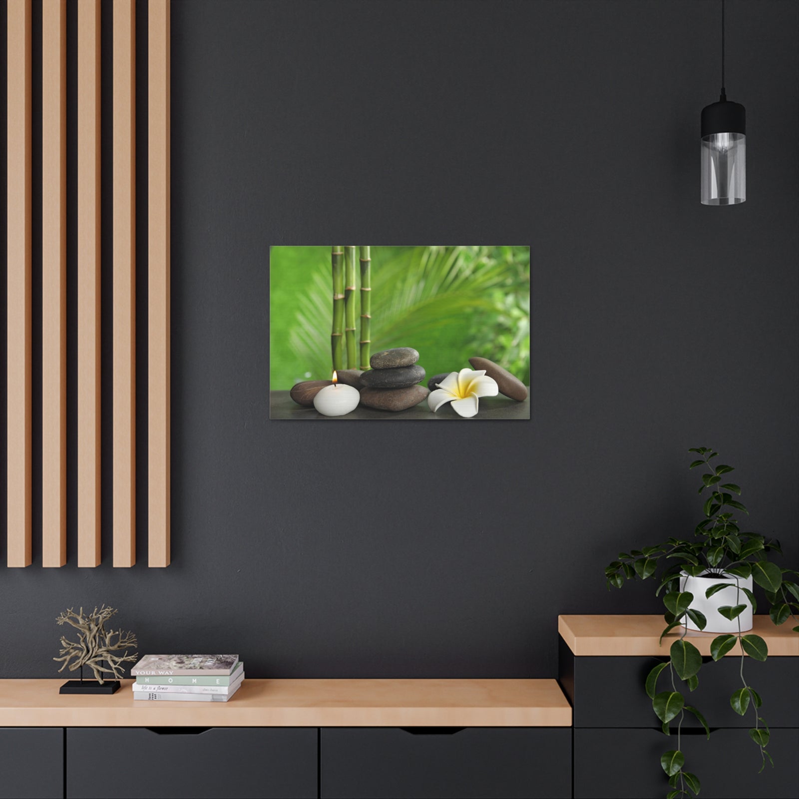Stones on Table Forest Floral Nature Photography Canvas Wall Art for Home Decor Ready-to-Hang-Express Your Love Gifts