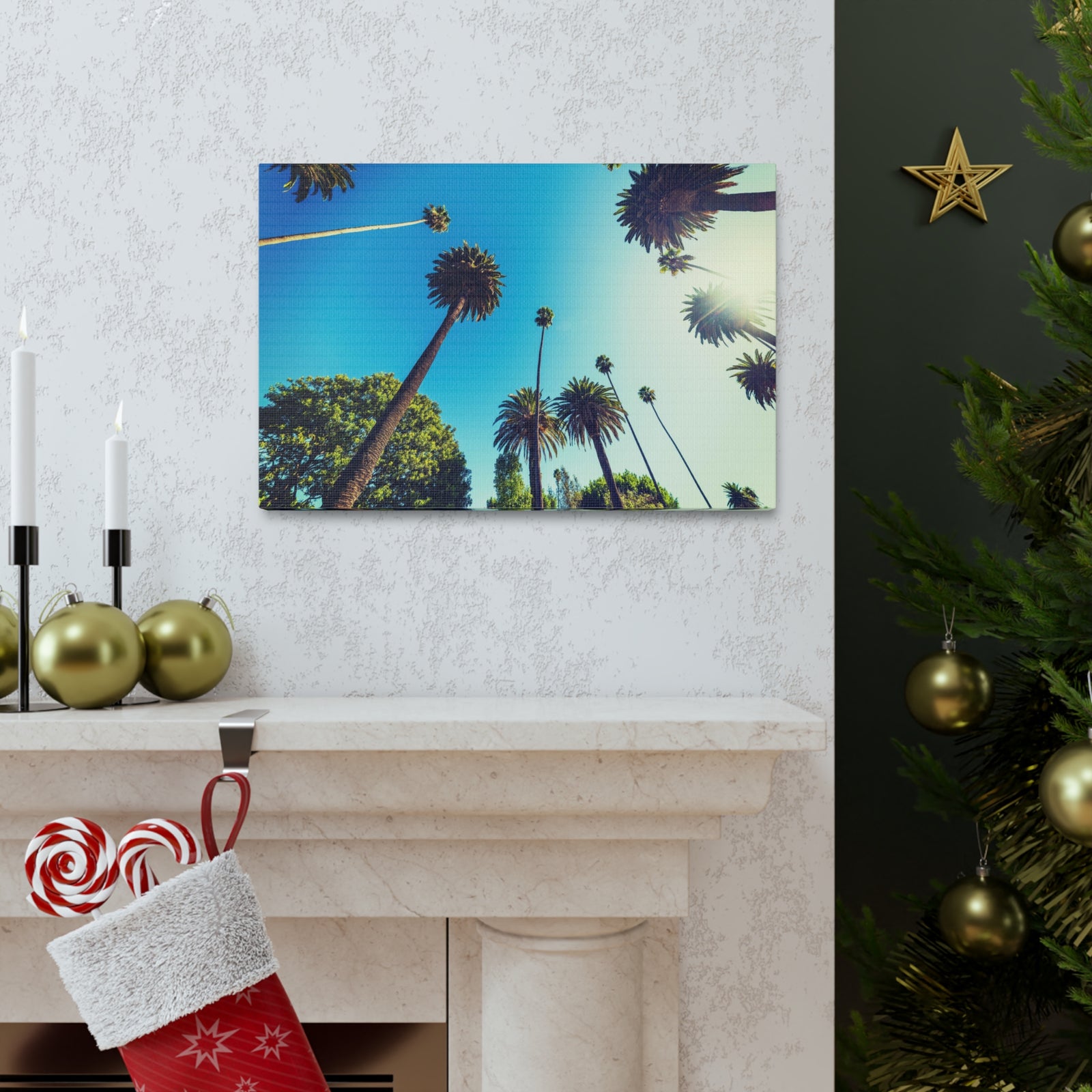 Los Angeles Sky Palm Trees Nature Wilderness Photography Canvas Wall Art for Home Decor Ready-to-Hang-Express Your Love Gifts