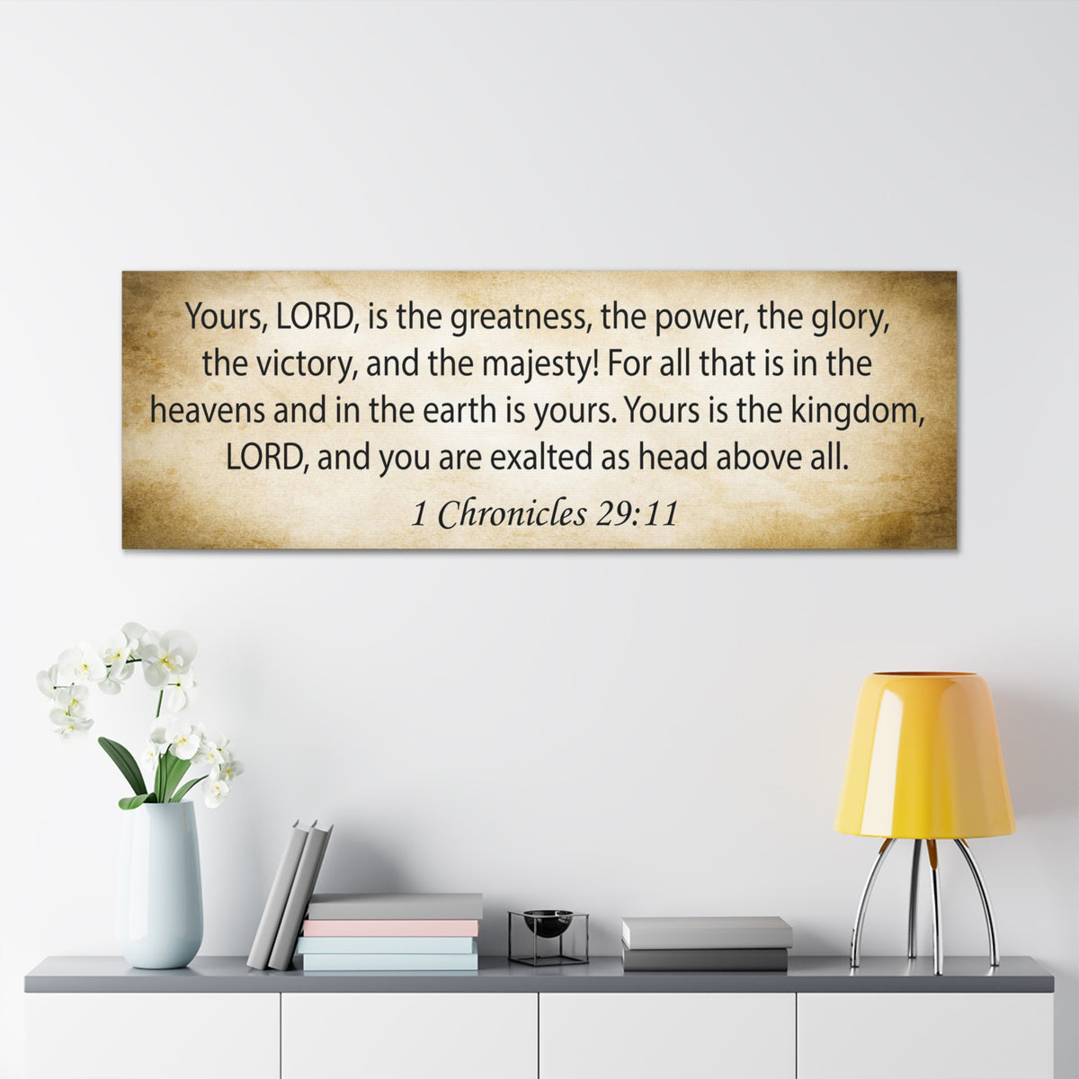 Scripture Walls 1 Chronicles 29:11 White Gold Bible Verse Canvas Christian Wall Art Ready to Hang Unframed-Express Your Love Gifts