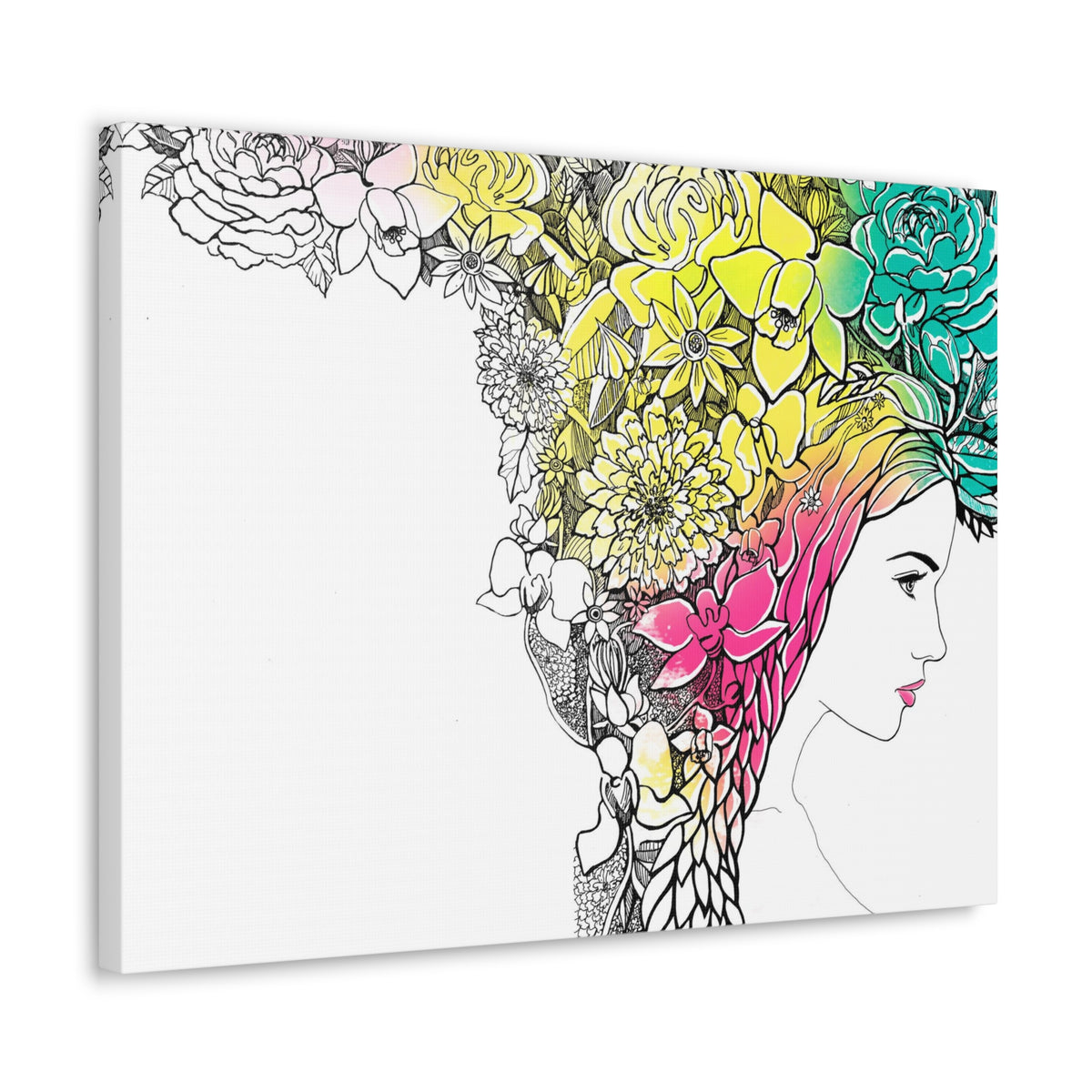 Young Girl With Hair Made Of Flowers And Leaves Flower Canvas Wall Art for Home Decor Ready-to-Hang-Express Your Love Gifts