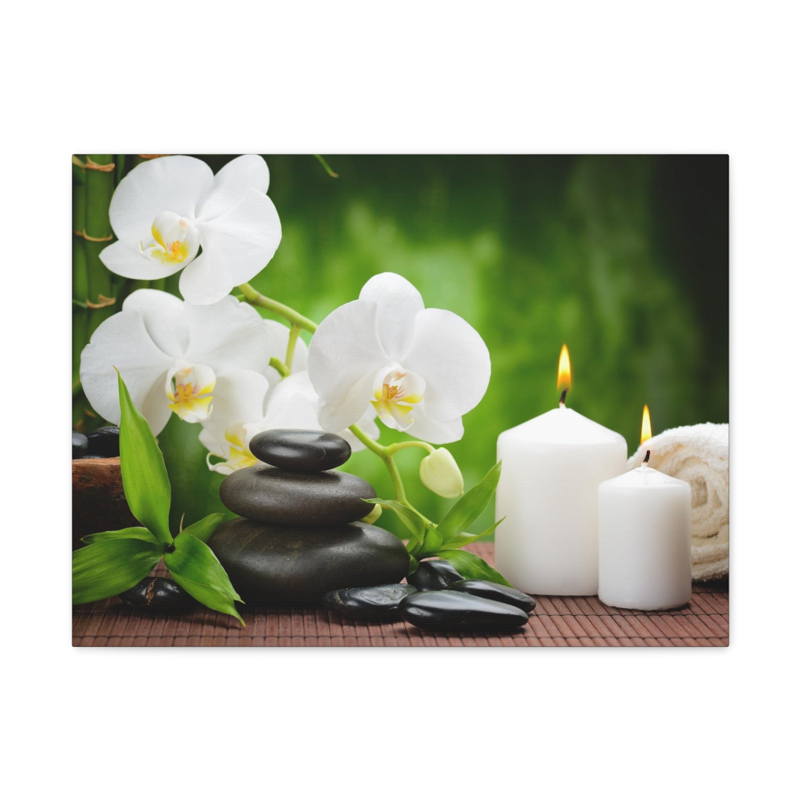 Zen Basalt Stones Forest Floral Nature Photography Canvas Wall Art for Home Decor Ready-to-Hang-Express Your Love Gifts