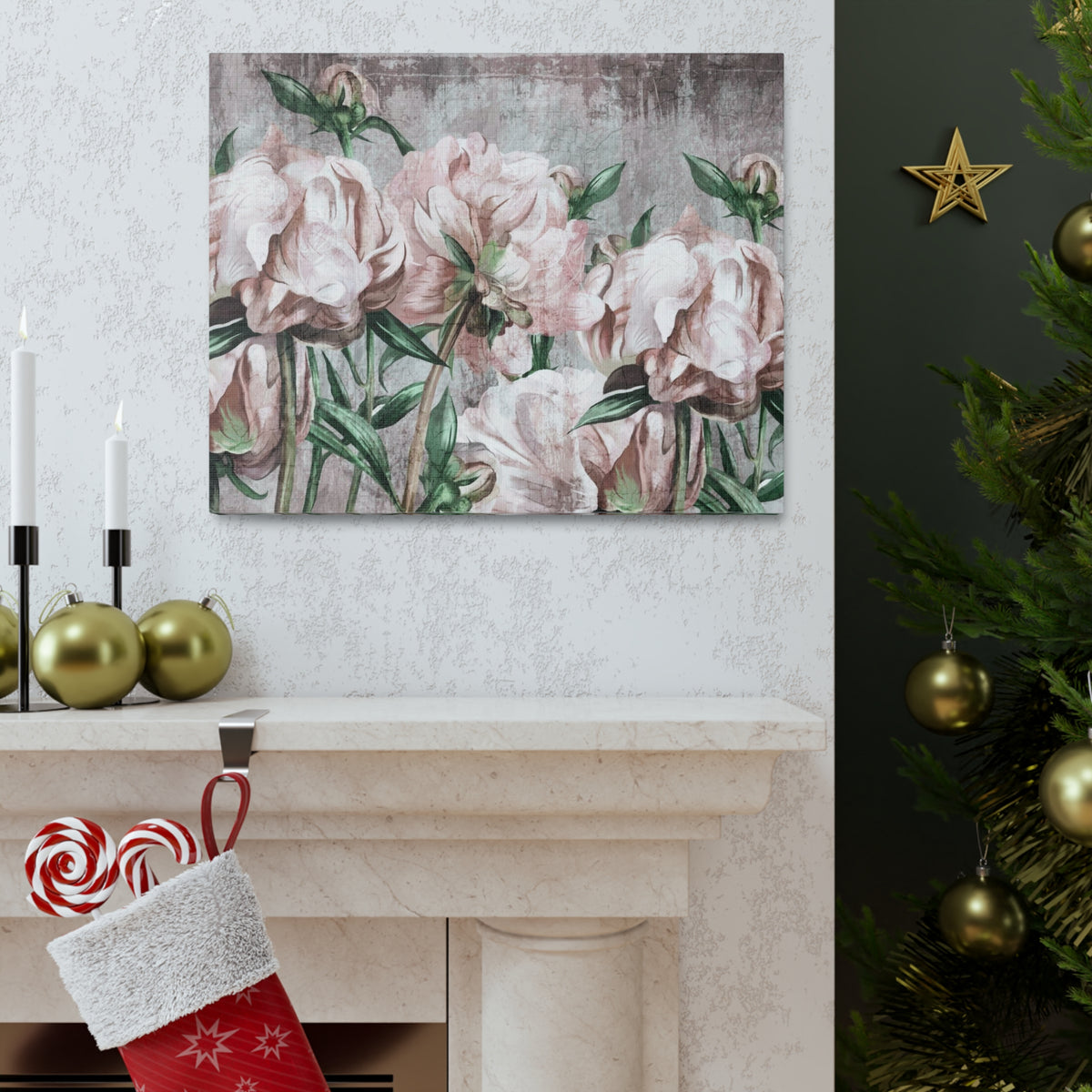 Large Art Peony Painted Flower Canvas Wall Art for Home Decor Ready-to-Hang-Express Your Love Gifts
