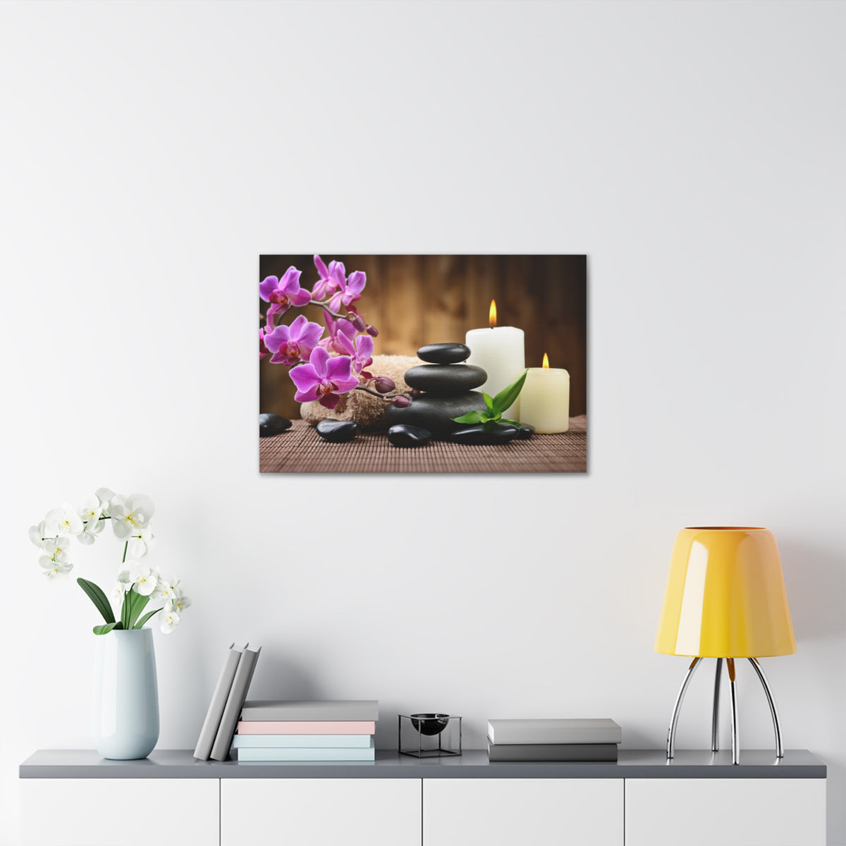 Stones and Bamboo Forest Floral Nature Photography Canvas Wall Art for Home Decor Ready-to-Hang-Express Your Love Gifts