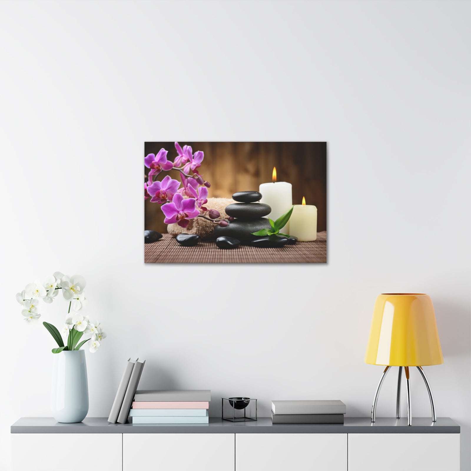 Stones and Bamboo Forest Floral Nature Photography Canvas Wall Art for Home Decor Ready-to-Hang-Express Your Love Gifts