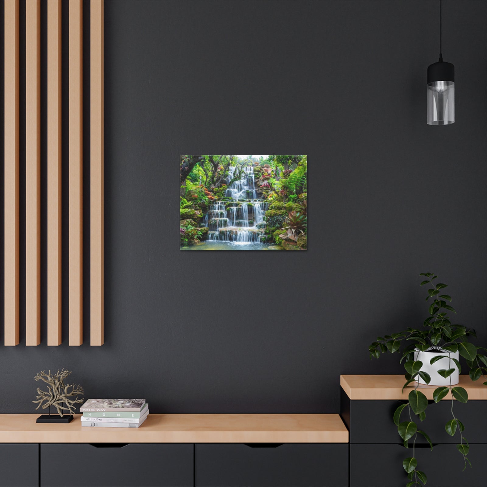 Waterfall w Maple Trees Kyoto Garden Canvas Wall Art for Home Decor Ready-to-Hang-Express Your Love Gifts