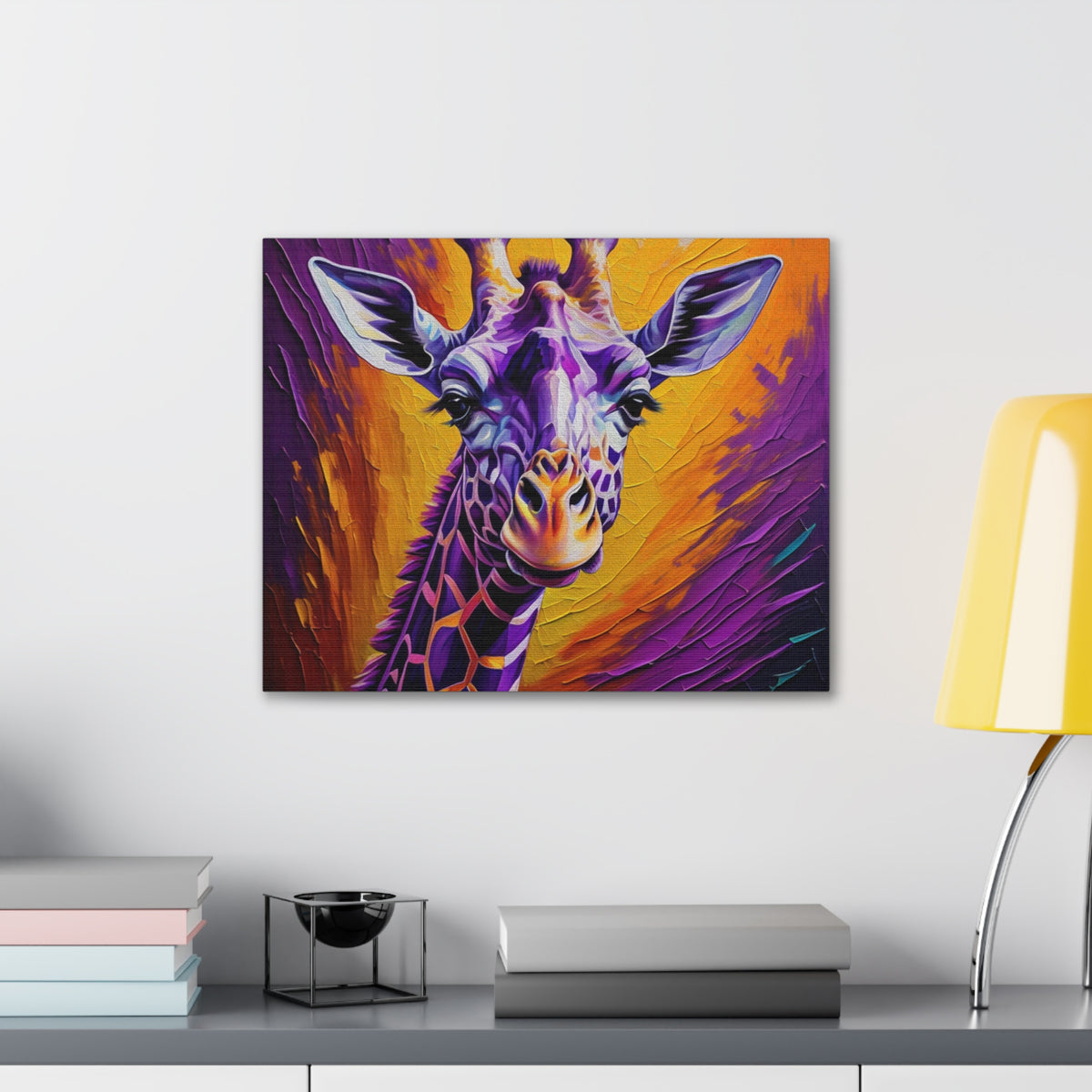 Giraffe Abstract Purple Modern Oil Painting Canvas Wall Art for Home Decor Ready-to-Hang-Express Your Love Gifts