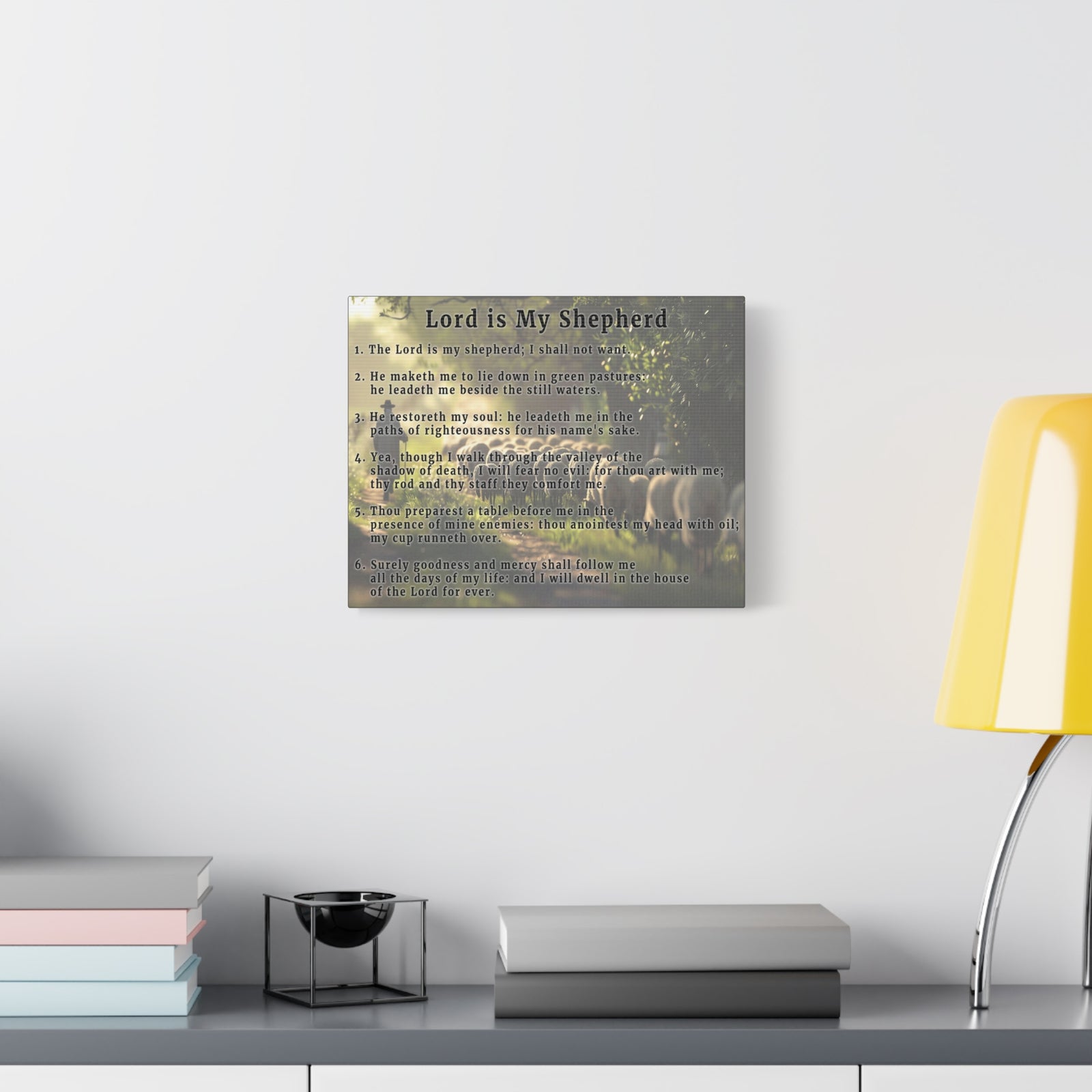Scripture Walls Lord is My Shepherd Psalm 23 Green Bible Verse Canvas Christian Wall Art Ready to Hang Unframed-Express Your Love Gifts