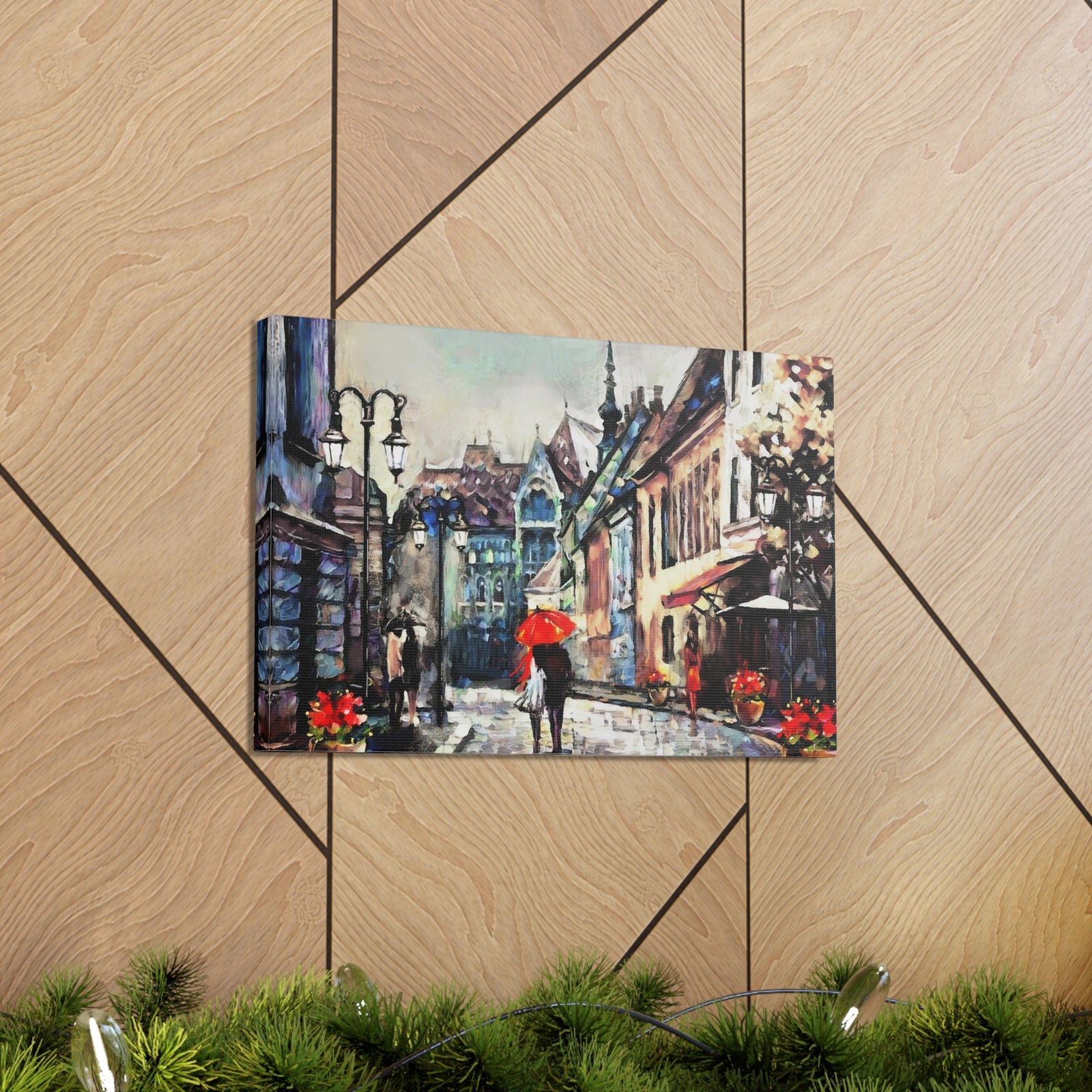 Paris Street View Couple With Red Umbrella France Canvas Artwork High-Quality Breathtaking French City for Home Decor Ready to Hang-Express Your Love Gifts