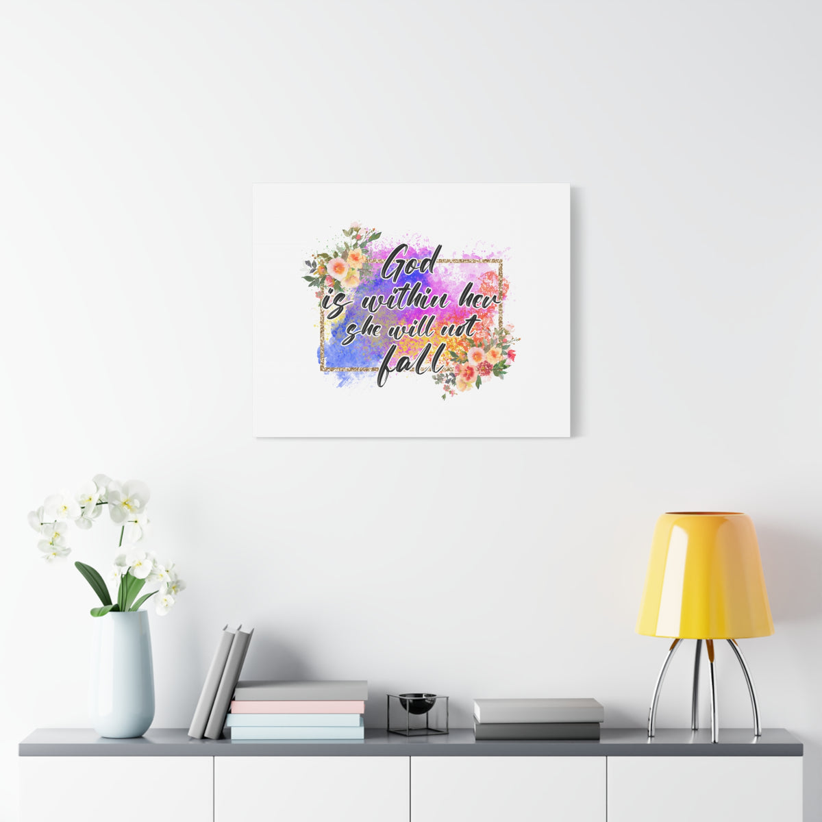 Scripture Canvas God Is Within Psalms 46:5 Flowers Christian Wall Art Bible Verse Print Ready to Hang-Express Your Love Gifts