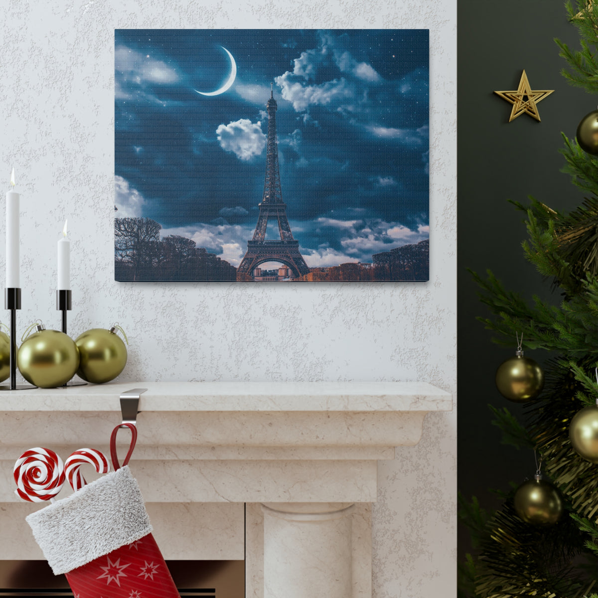 Paris Eiffel Tower Moon France Canvas Artwork High-Quality Breathtaking French City for Home Decor Ready to Hang-Express Your Love Gifts