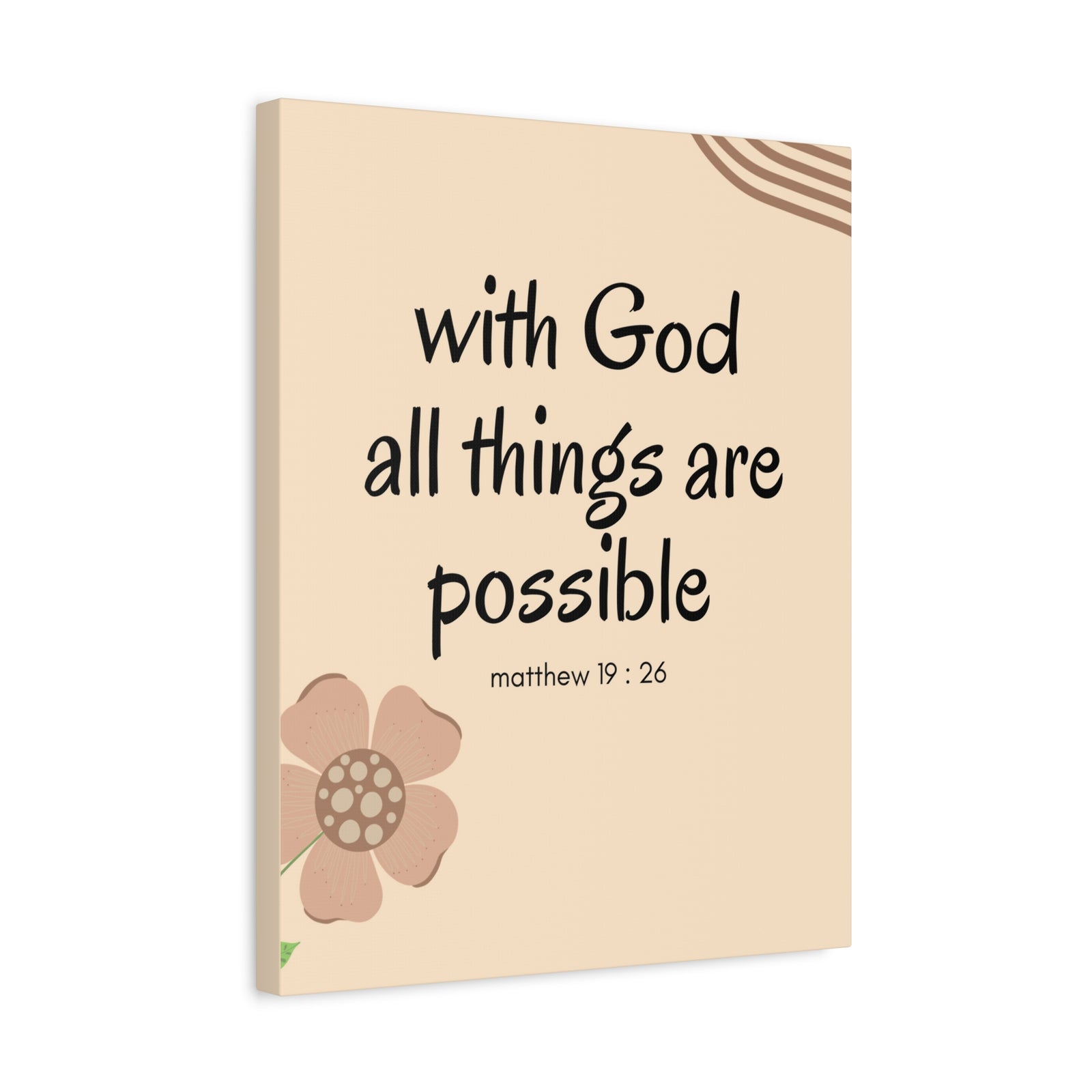 Scripture Canvas All Things Are Possible Matthew 19:26 Brown Flower Christian Wall Art Bible Verse Print Ready to Hang-Express Your Love Gifts